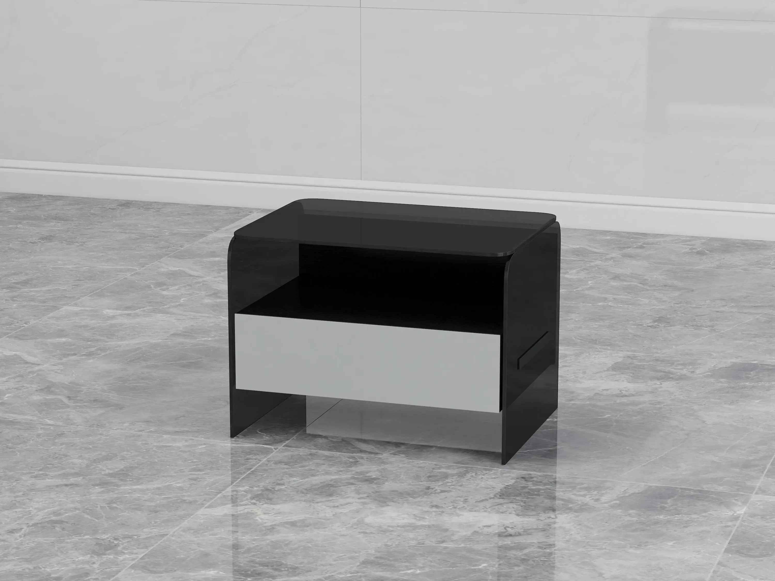 Minimalist Black Glass HX-2066-2/3 Bedside Table for Modern Bedrooms