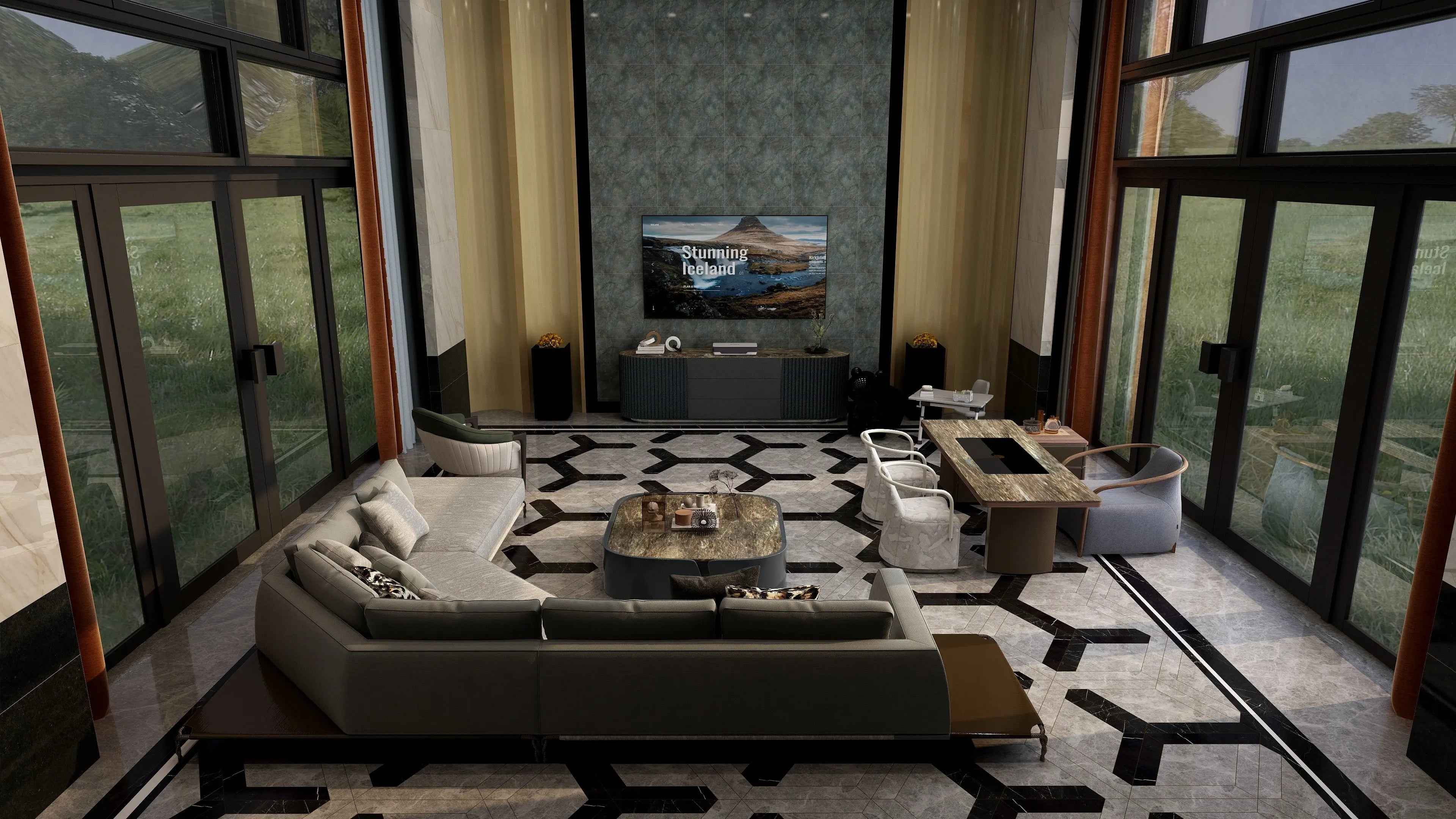 Blue Jade Marble TV Cabinet - Luxury and Elegance for Your Home W018H12 Bentley TV Cabinet