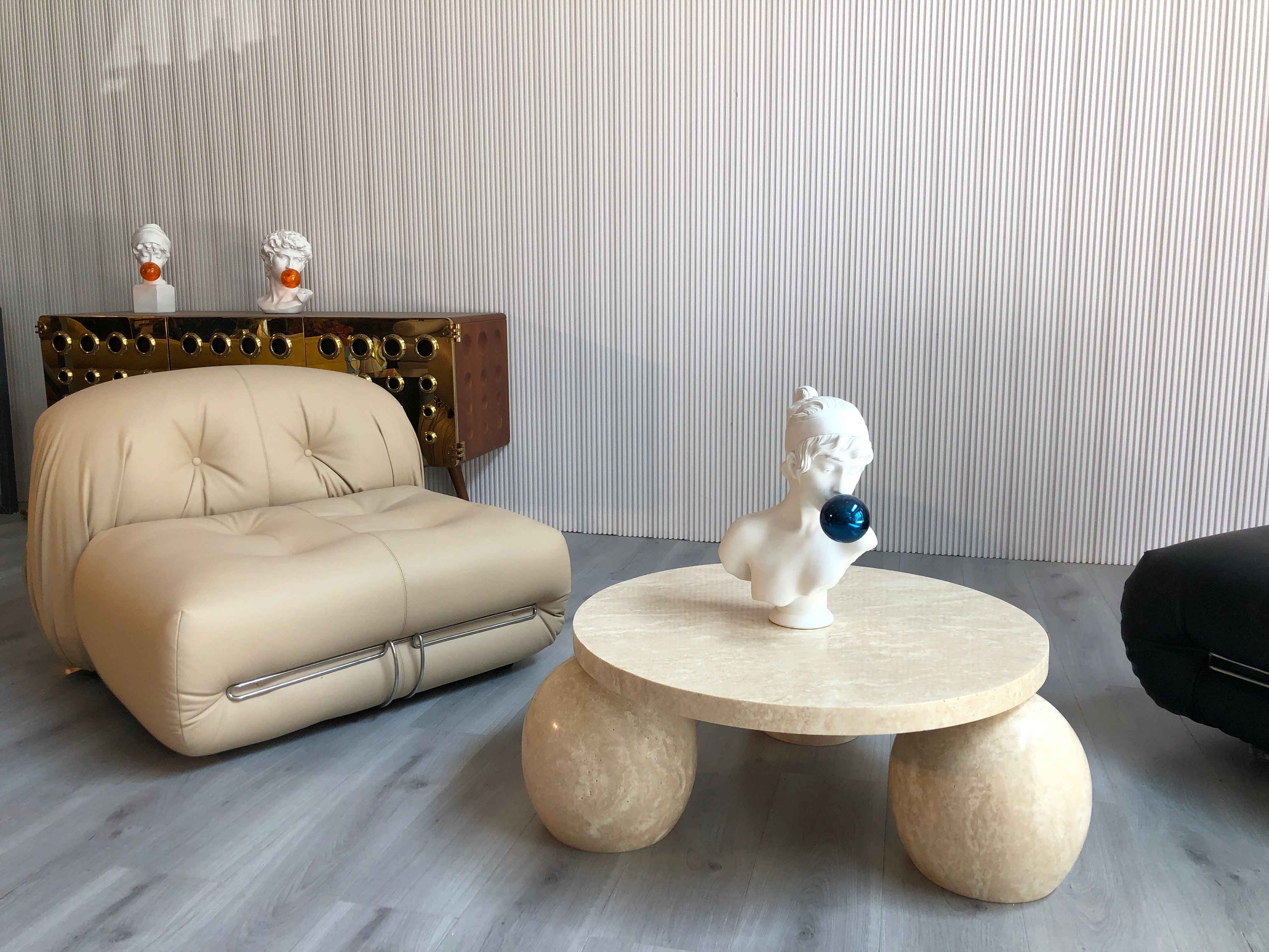 CJ-333 Stone Ball Round Coffee Table