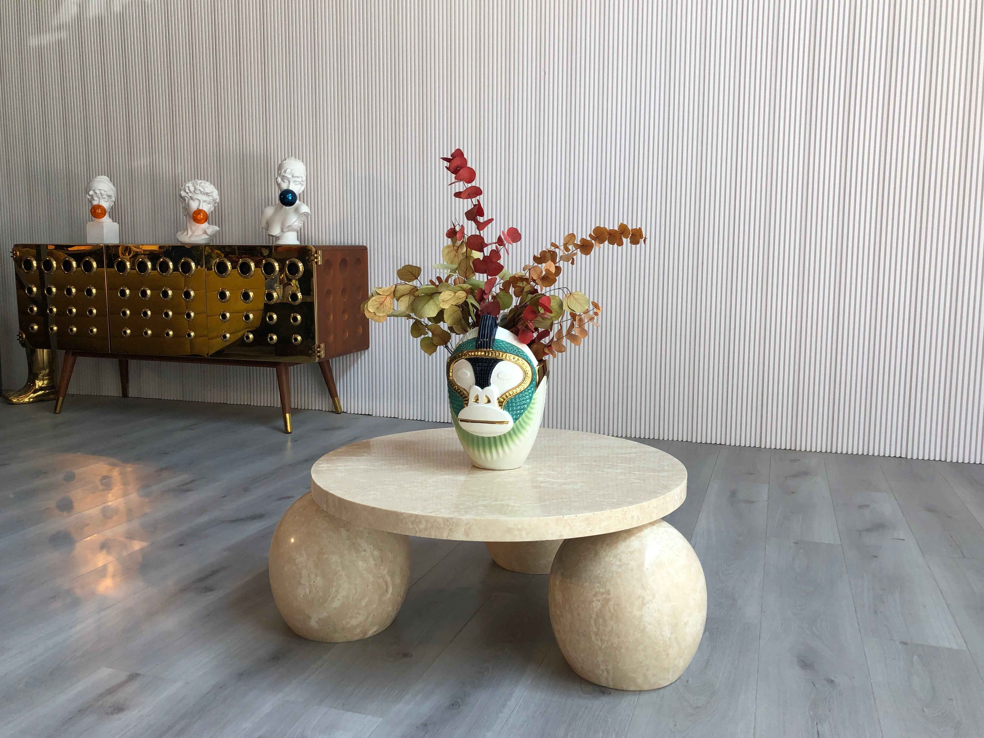 CJ-333 Stone Ball Round Coffee Table