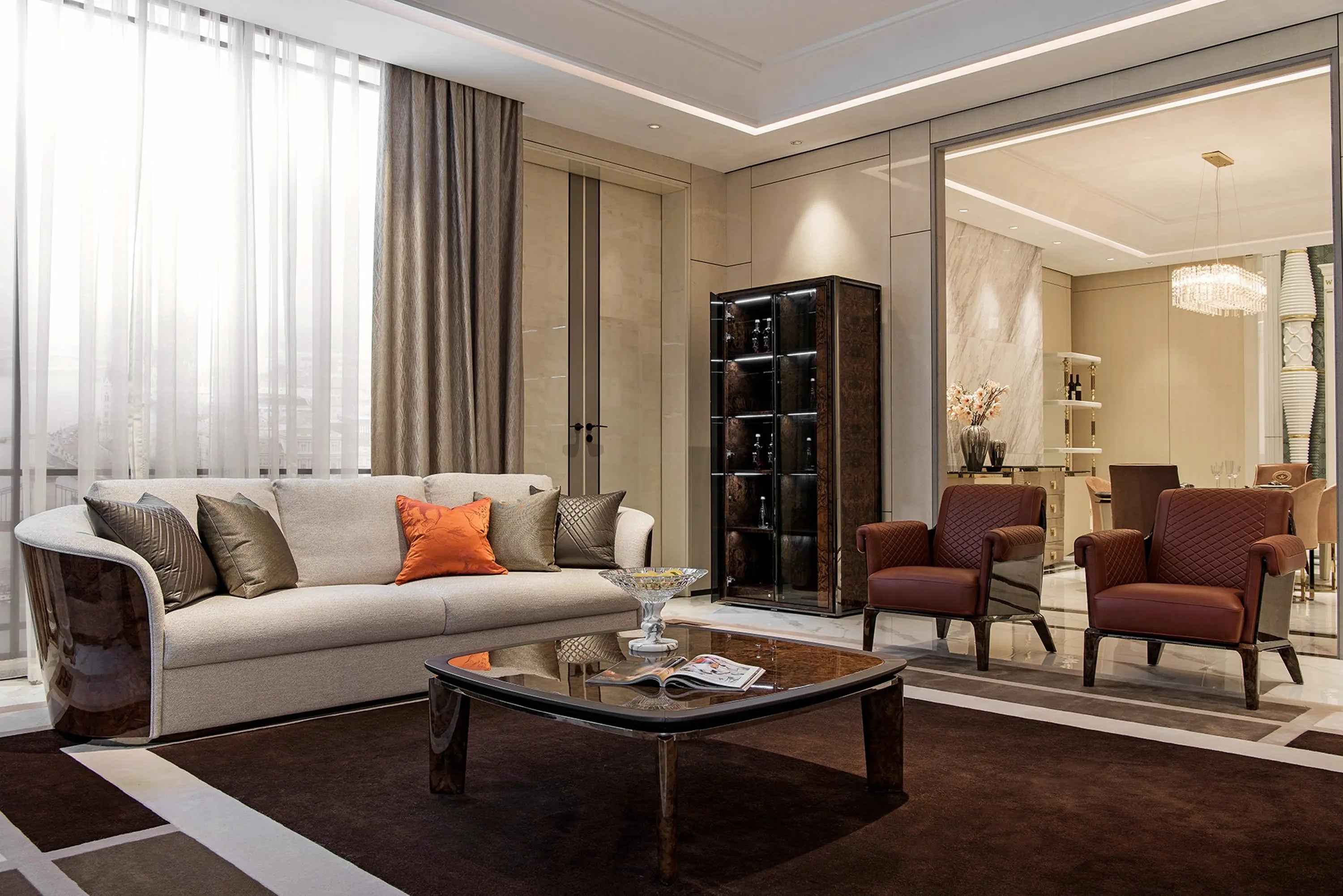 Contemporary Bentwood Bentley style Kingswood Sofa with walnut Wood Veneer Finish for Stylish Living W006SF2B Sofa