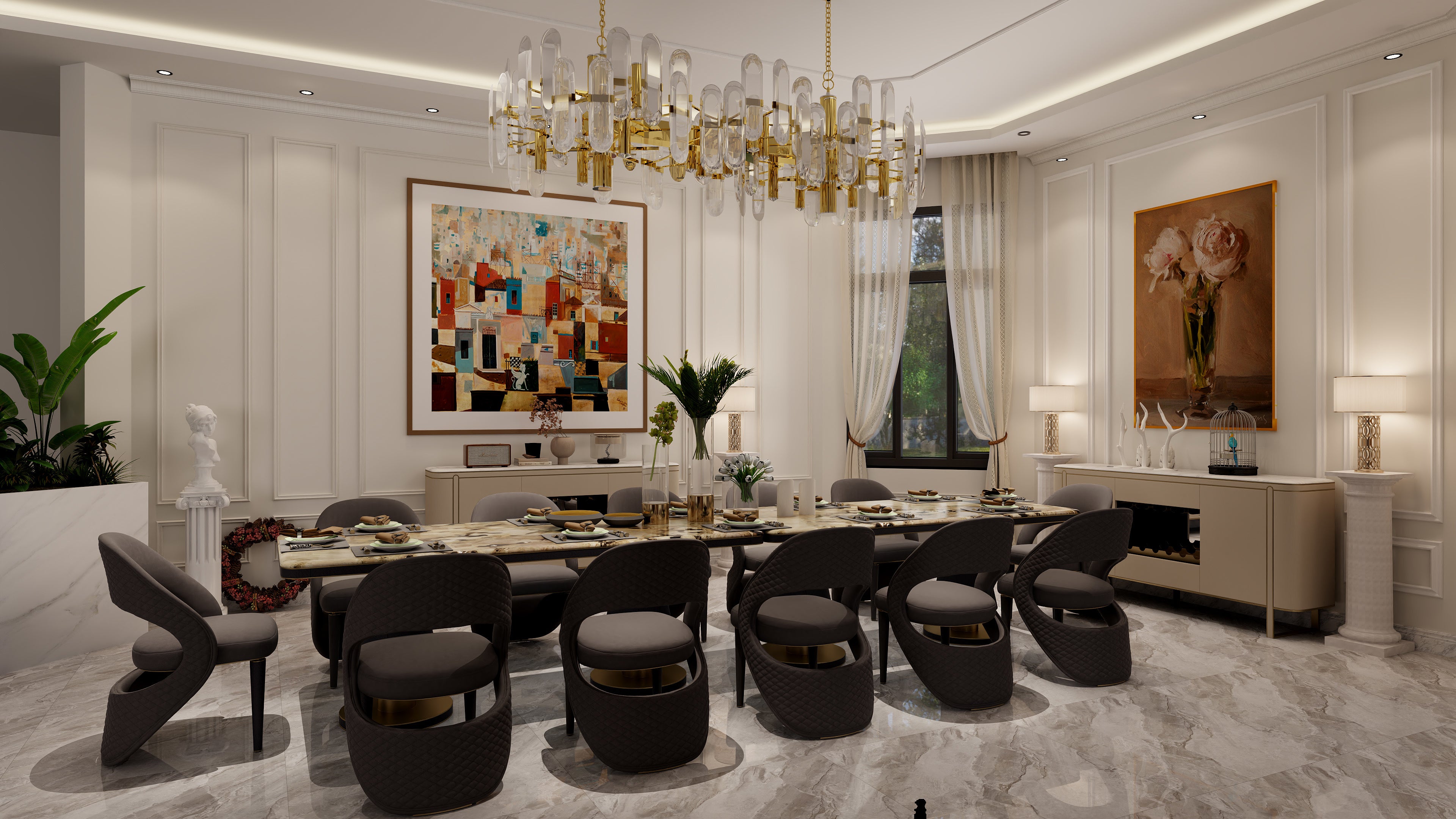 DA3-069-1 Long Dining Table luxury stone dining table - Chiuchiufurniture