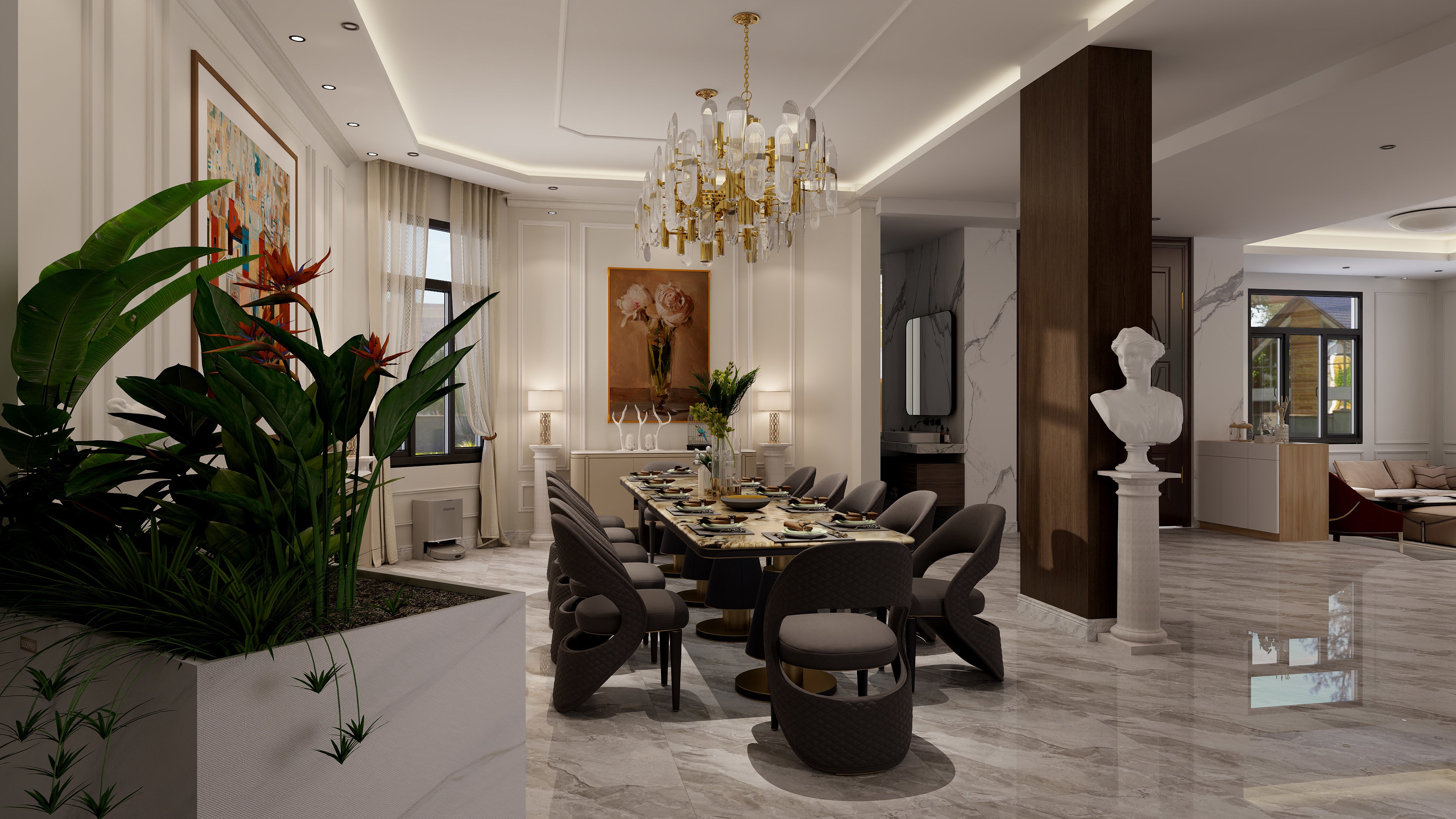 DA3-069-1 Long Dining Table luxury stone dining table - Chiuchiufurniture