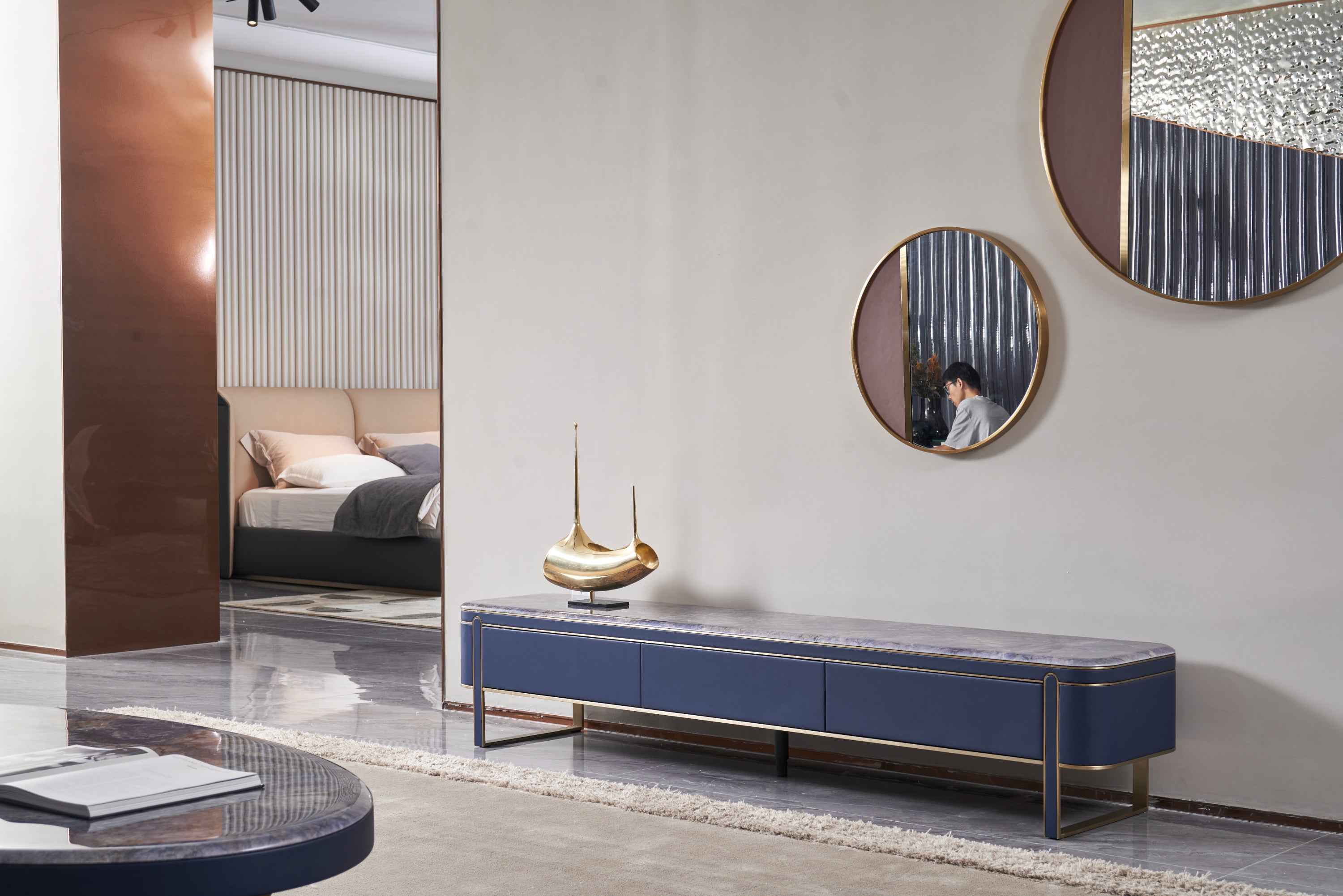 Light Luxury Leather Marble DH3-057-1 Floor Cabinet