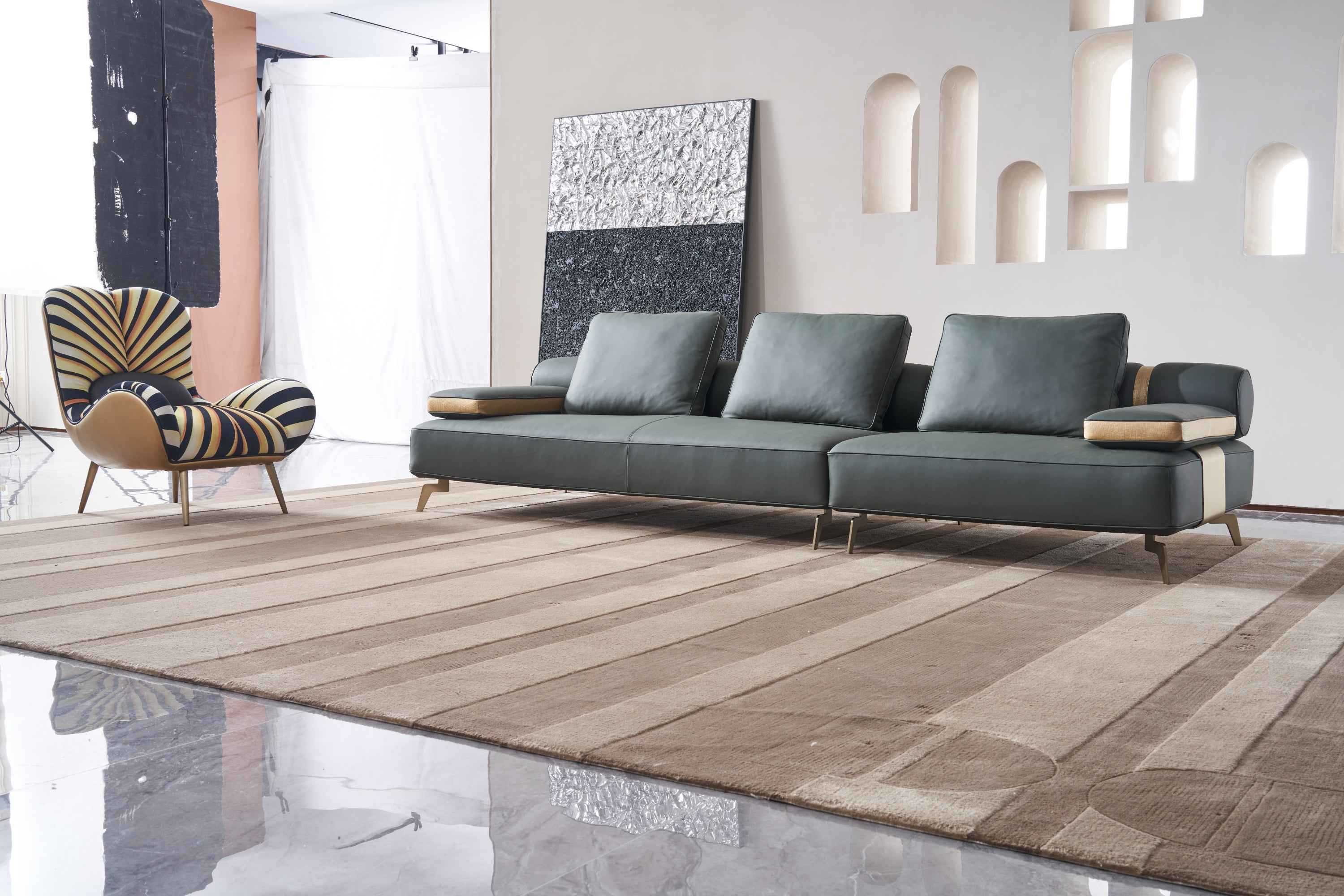 High-end Italian design wooden armchair sofa set luxury tiger velvet embroidery combination sofa bedroom living room DE5-057 Lounge chair