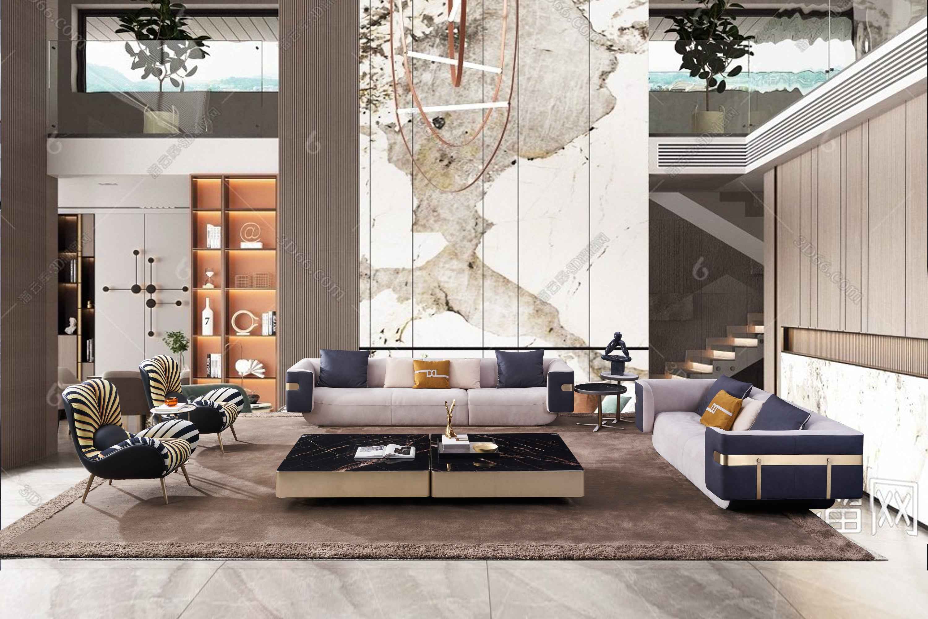 High-end Italian design wooden armchair sofa set luxury tiger velvet embroidery combination sofa bedroom living room DE5-057 Lounge chair