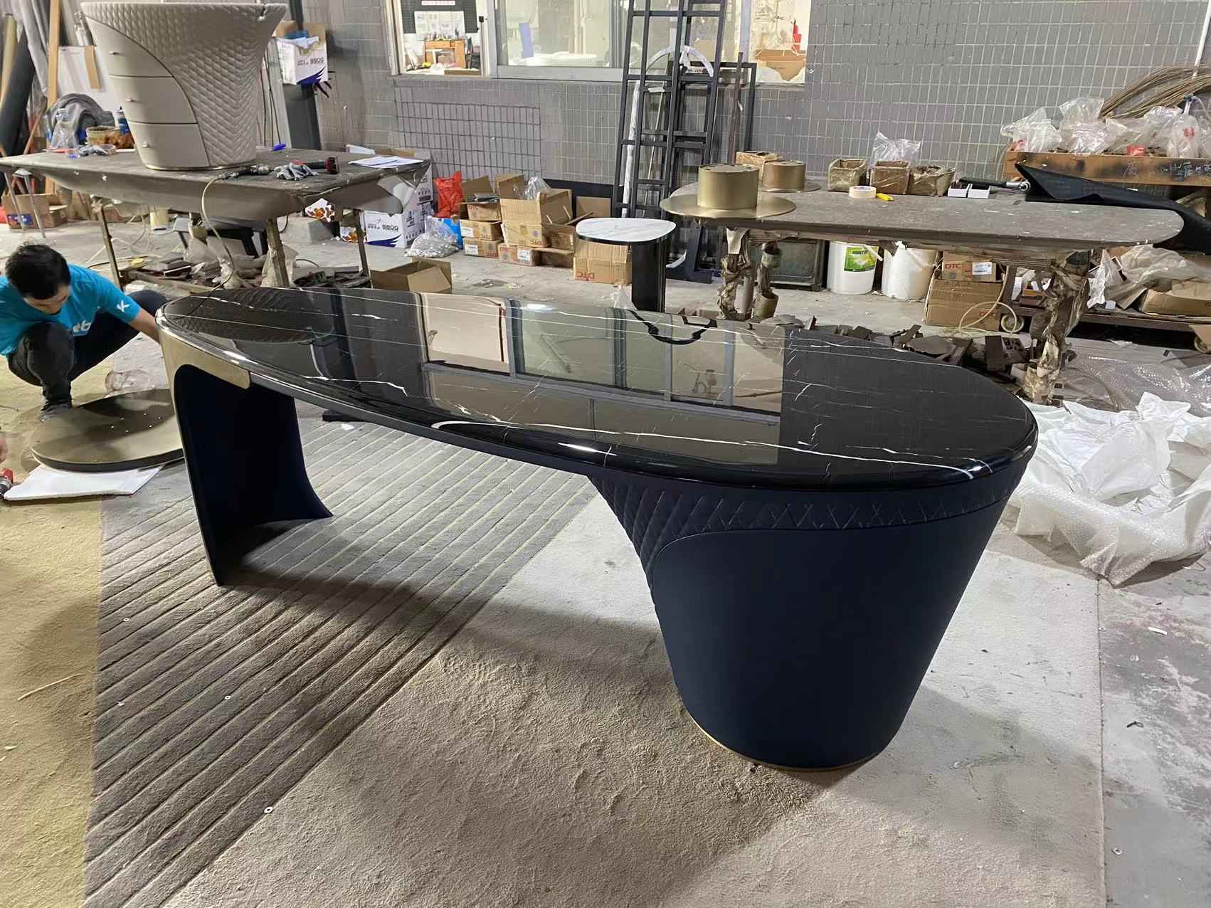 Light Luxury Modern Marble DS3-053-1 Shaped Desk,Boss Table , Office Table