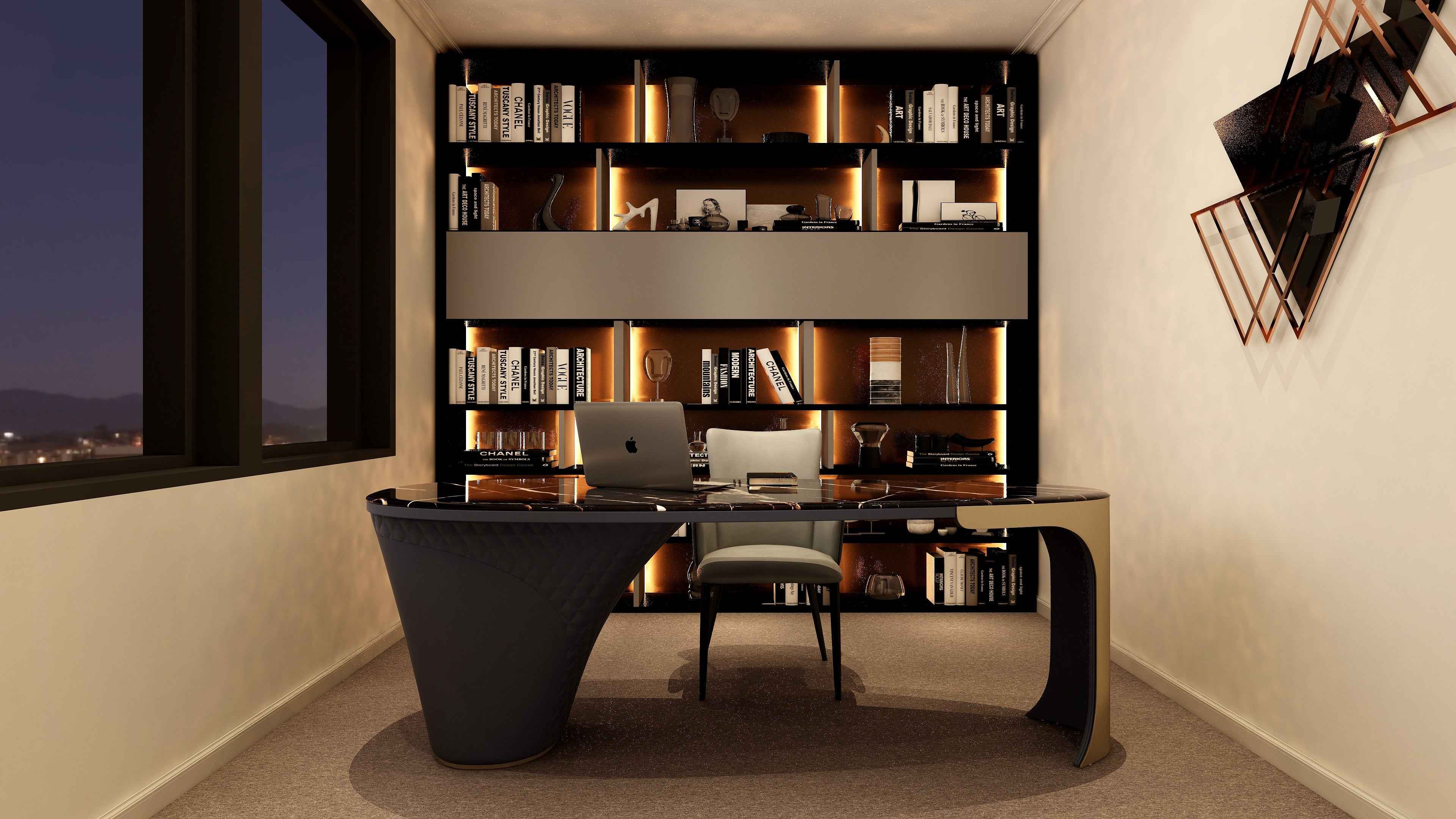 Light Luxury Modern Marble DS3-053-1 Shaped Desk,Boss Table , Office Table