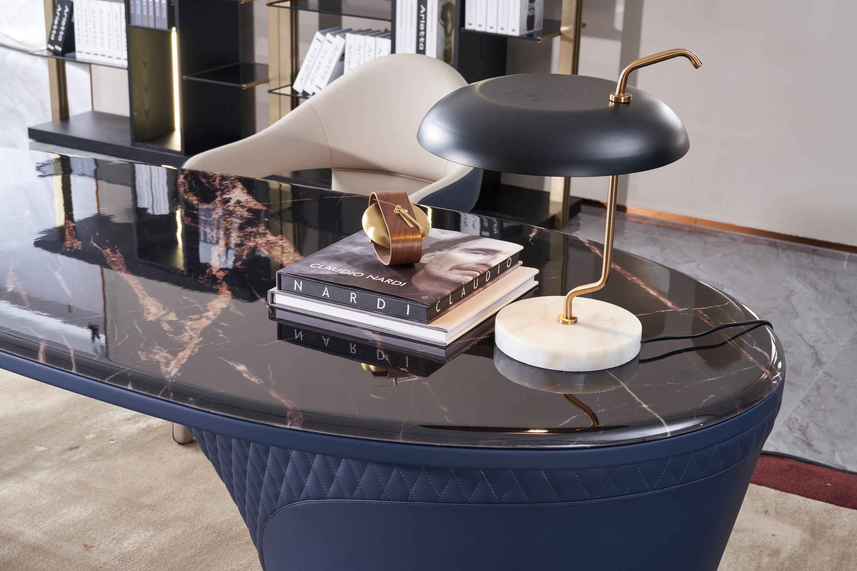 Light Luxury Modern Marble DS3-053-1 Shaped Desk,Boss Table , Office Table