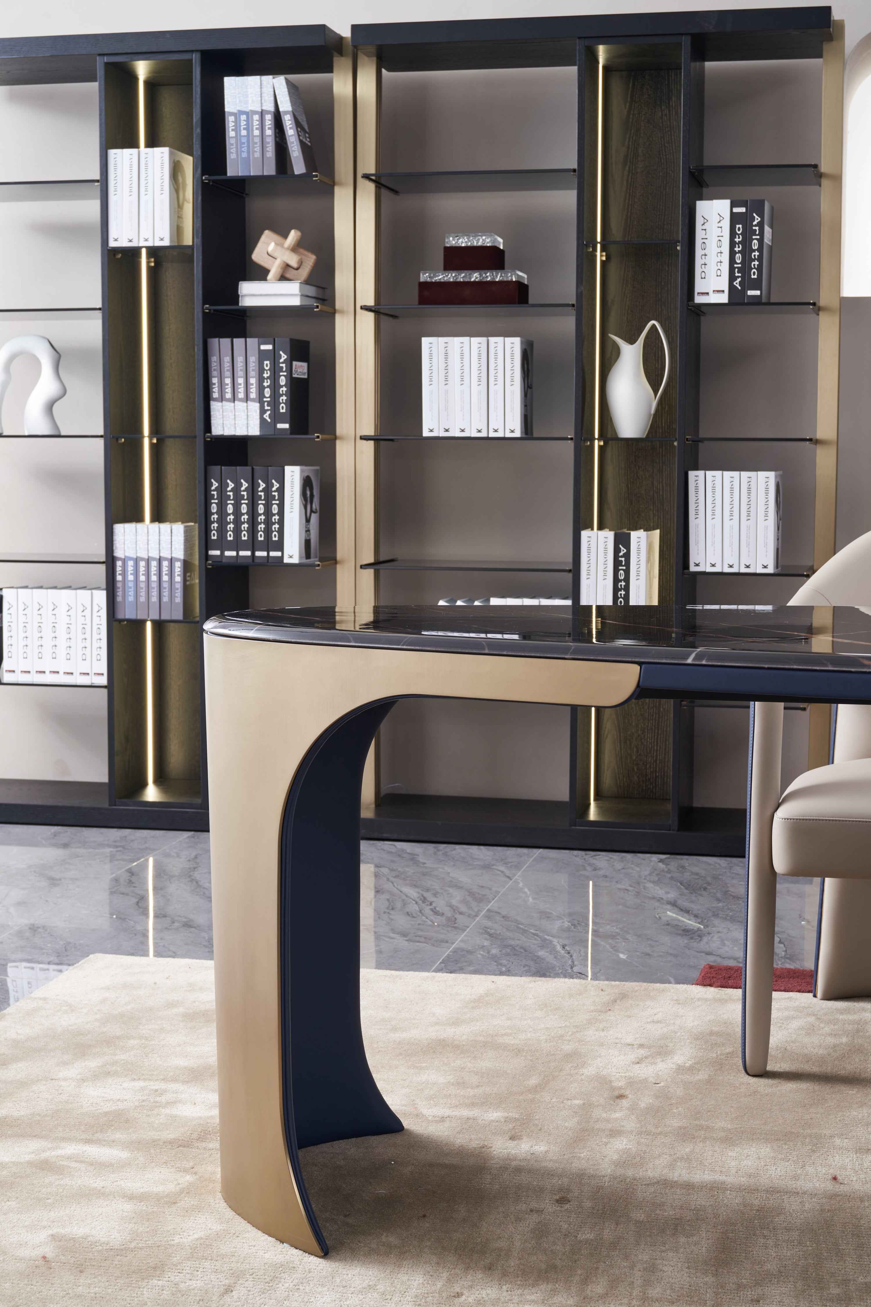 Light Luxury Modern Marble DS3-053-1 Shaped Desk,Boss Table , Office Table