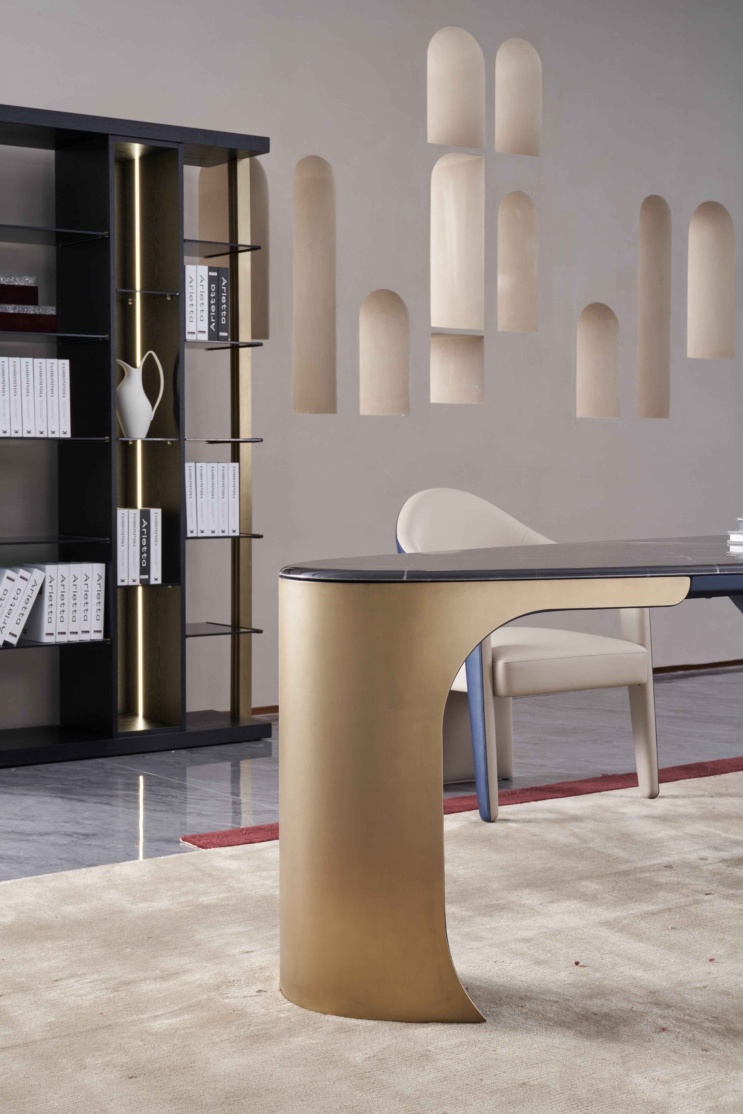 Light Luxury Modern Marble DS3-053-1 Shaped Desk,Boss Table , Office Table