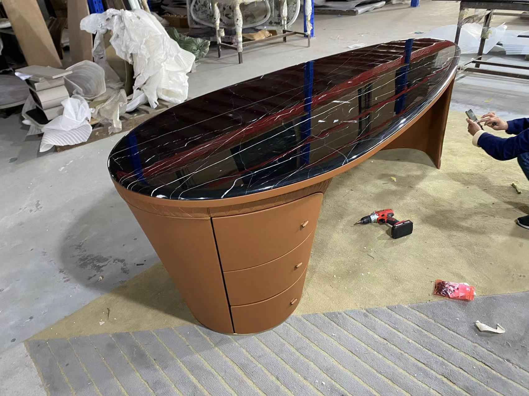 Light Luxury Modern Marble DS3-053-1 Shaped Desk,Boss Table , Office Table