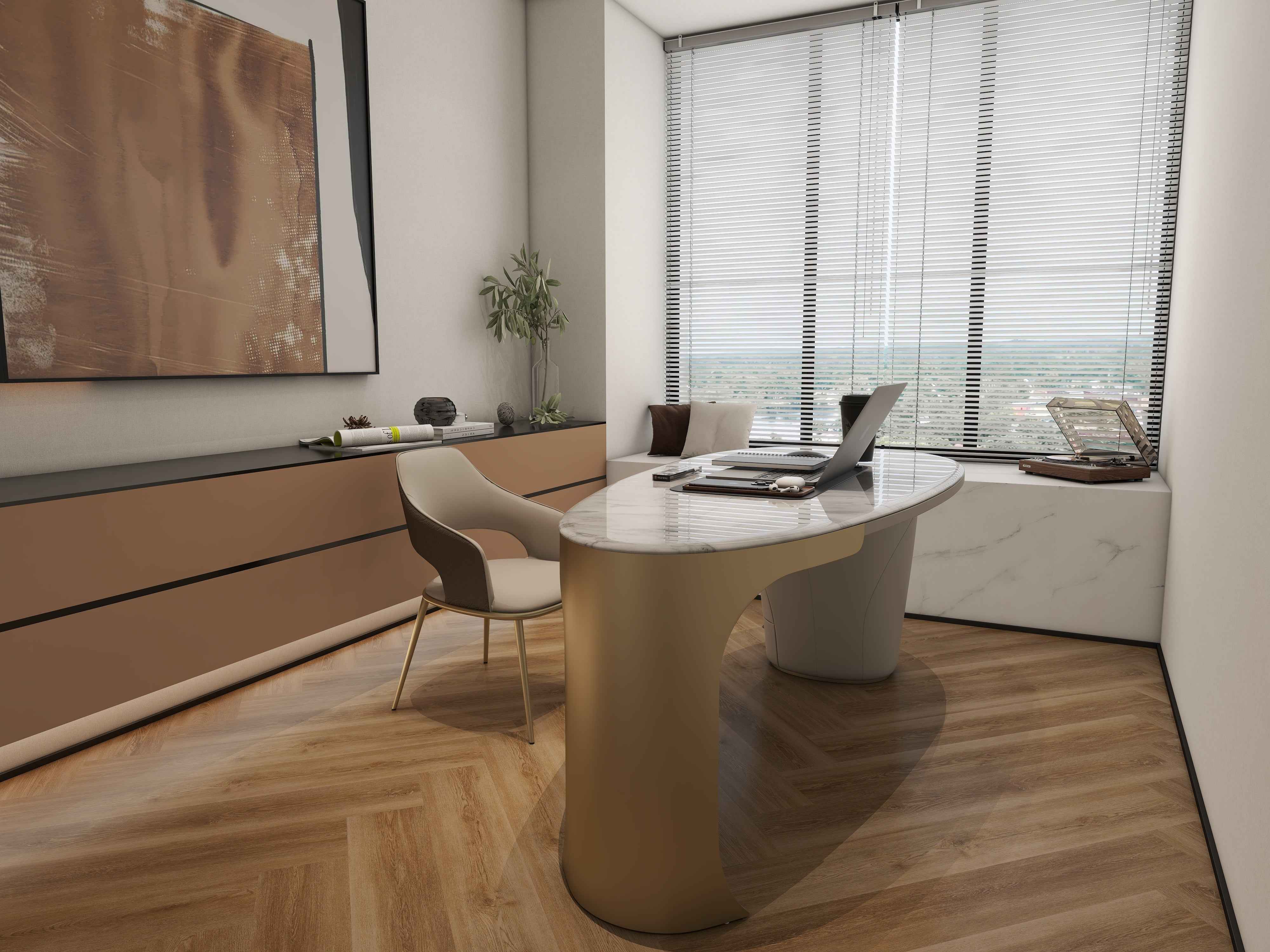 Light Luxury Modern Marble DS3-053-1 Shaped Desk,Boss Table , Office Table