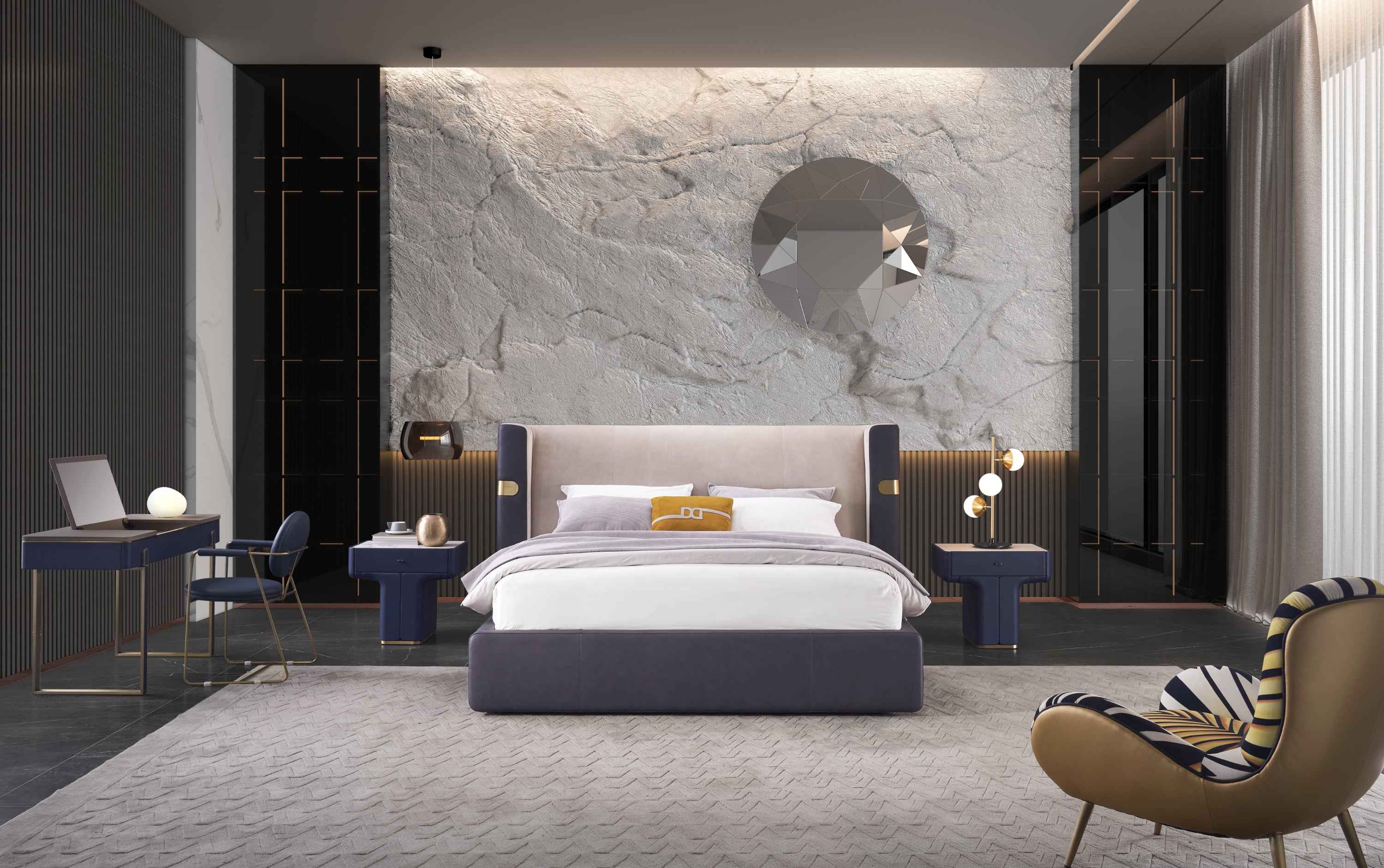 High-end Italian design wooden armchair sofa set luxury tiger velvet embroidery combination sofa bedroom living room DE5-057 Lounge chair