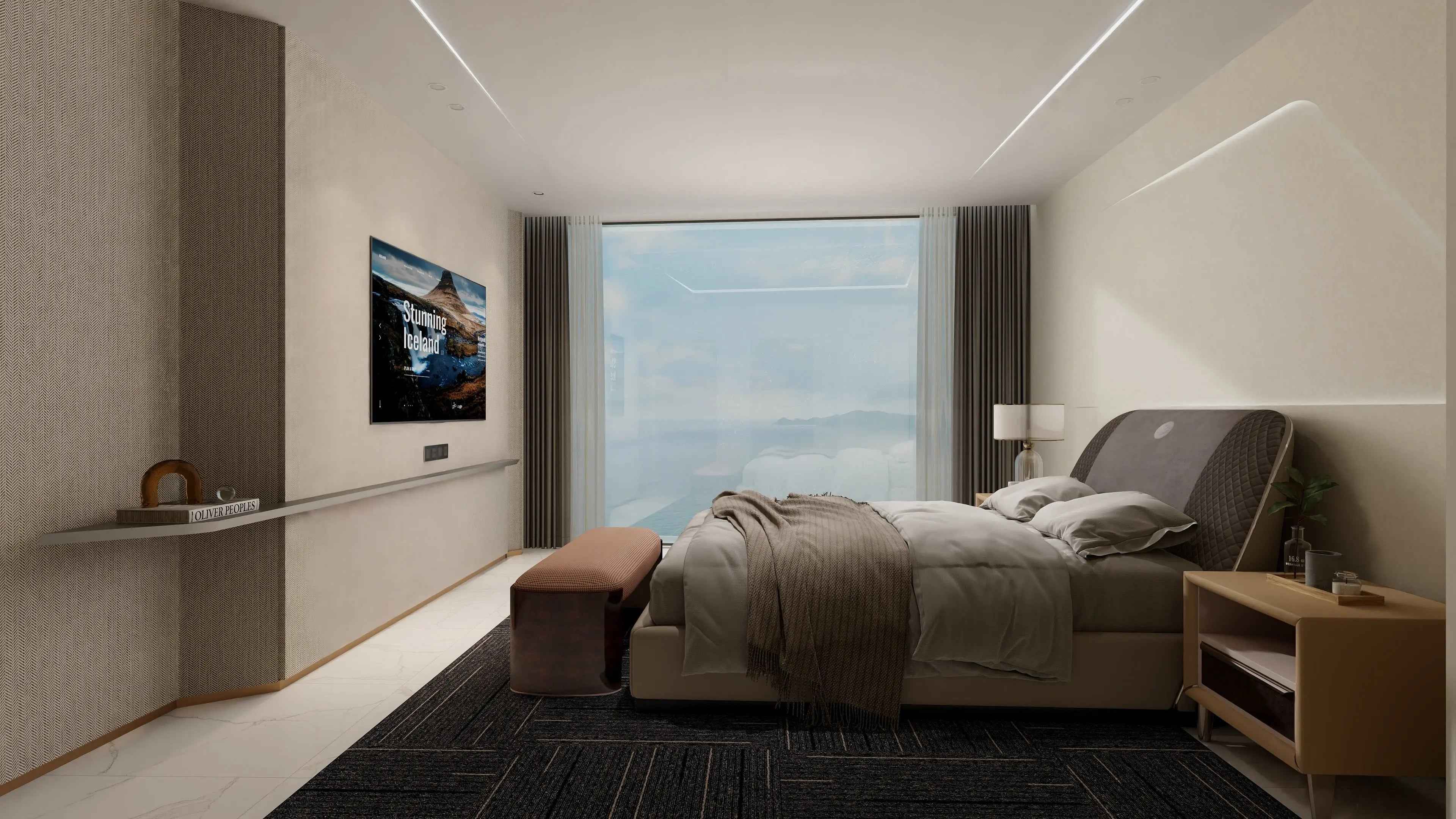 Bentley Bed End Stool, Bench W001B20 - Elegant Bed End Stool with Iron Base and Upholstered Fabric Seat