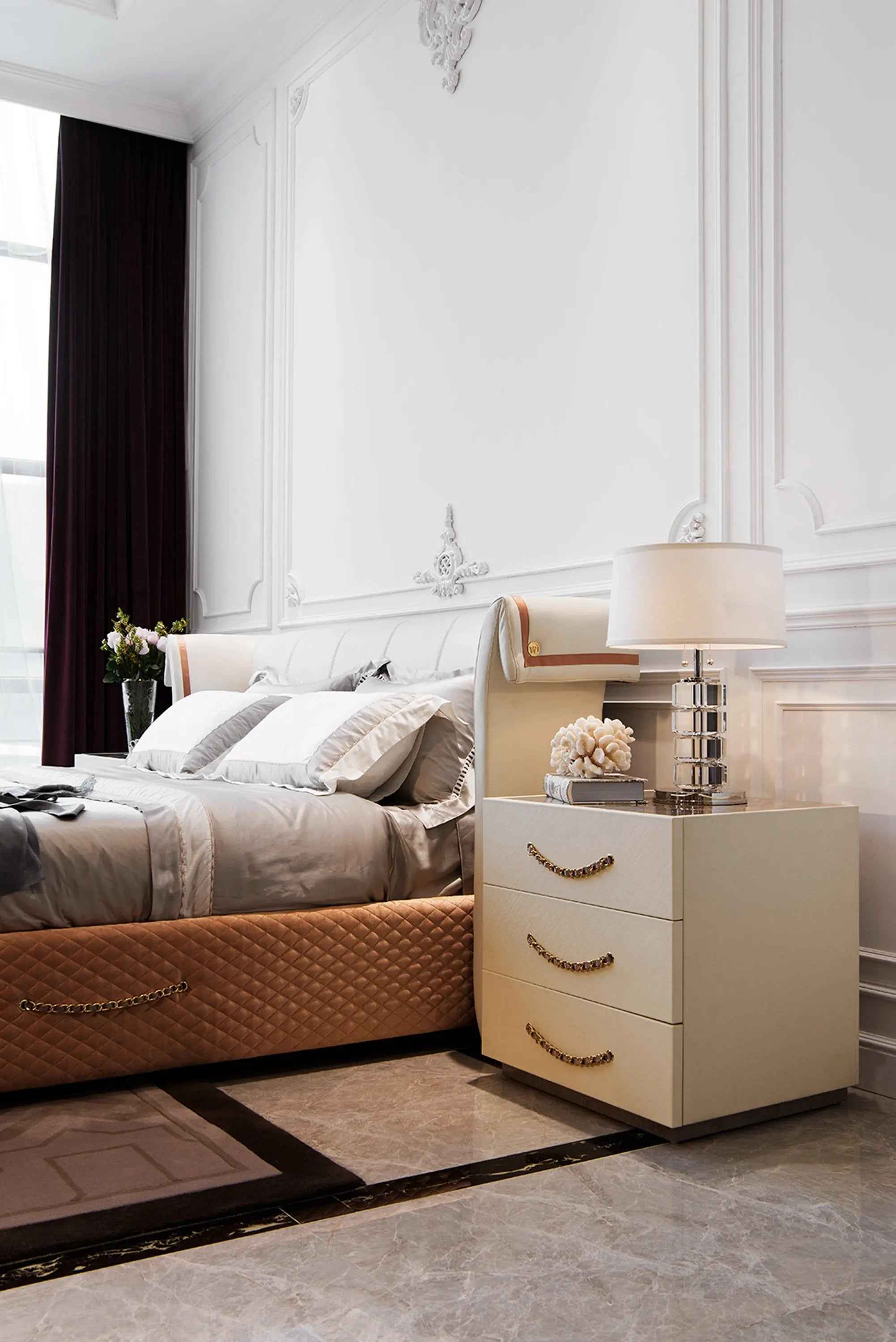 Elevate Your Bedroom with a Stylish Wooden Nightstand ,Light luxury style W005B11 Bentley bedside table