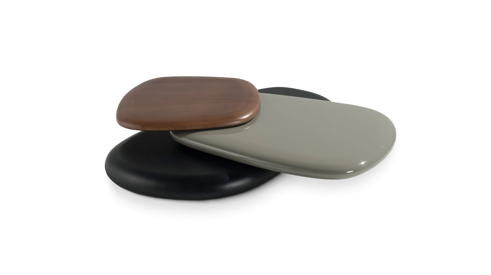 Sophisticated Walnut Finish:Oval Coffee Table with 360-Degree Rotating Surfaces Multilevel Coffee Table Design - Chiuchiufurniture