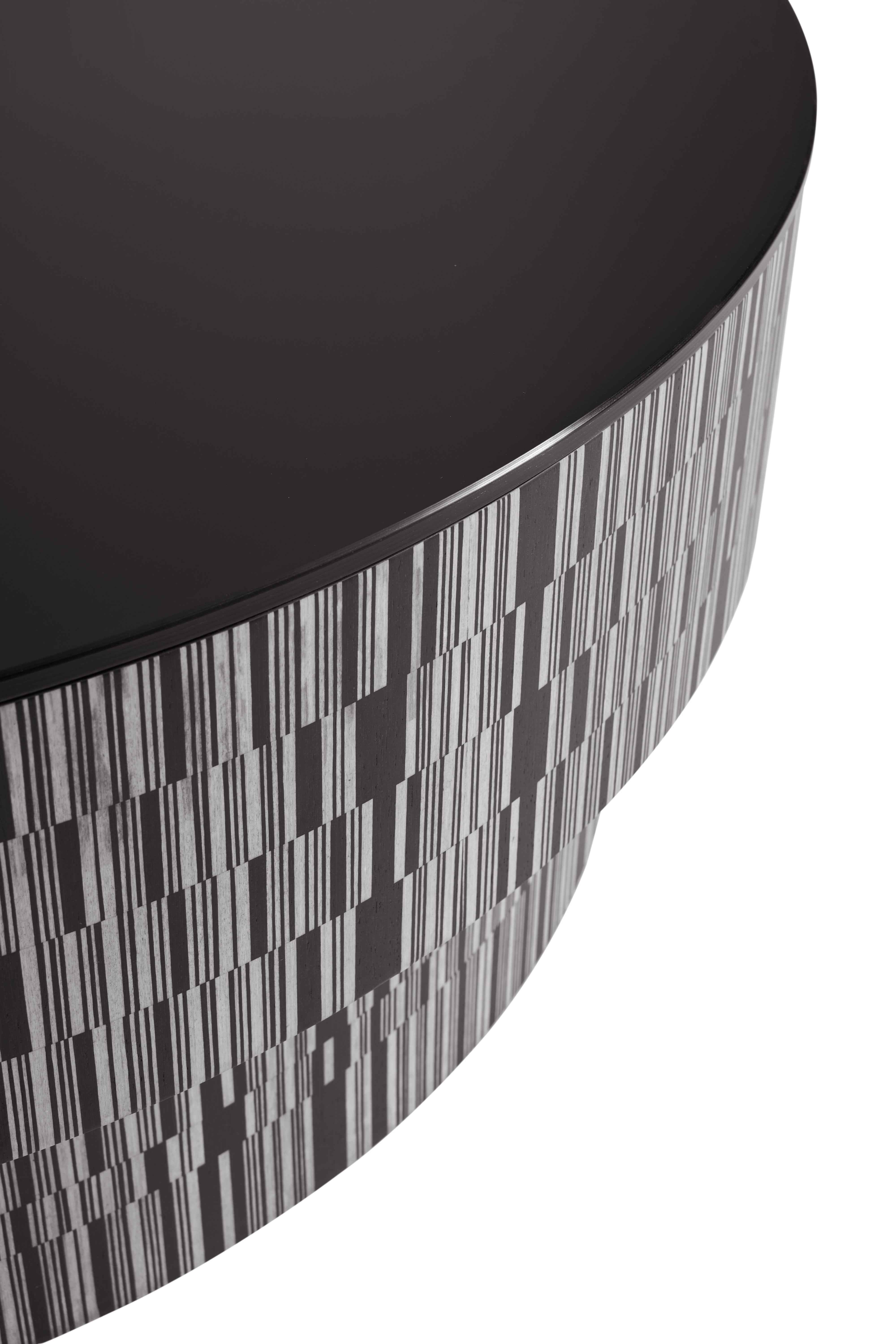 Modern Minimalist Black Oiled Glass Coffee Table with Zebra Wood Art Veneer HC-2320-1 Tea table