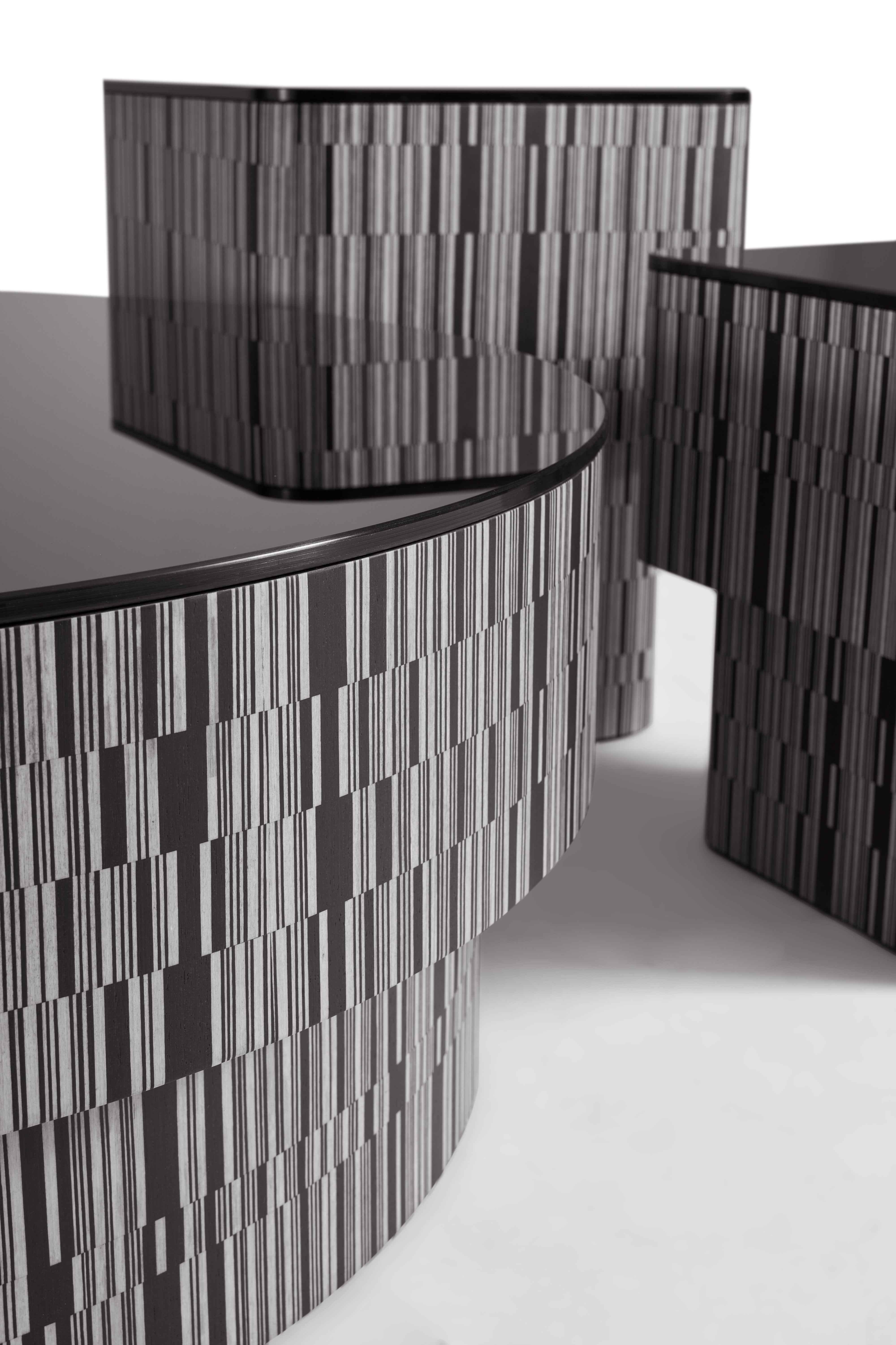 Modern Minimalist Black Oiled Glass Coffee Table with Zebra Wood Art Veneer HC-2320-1 Tea table