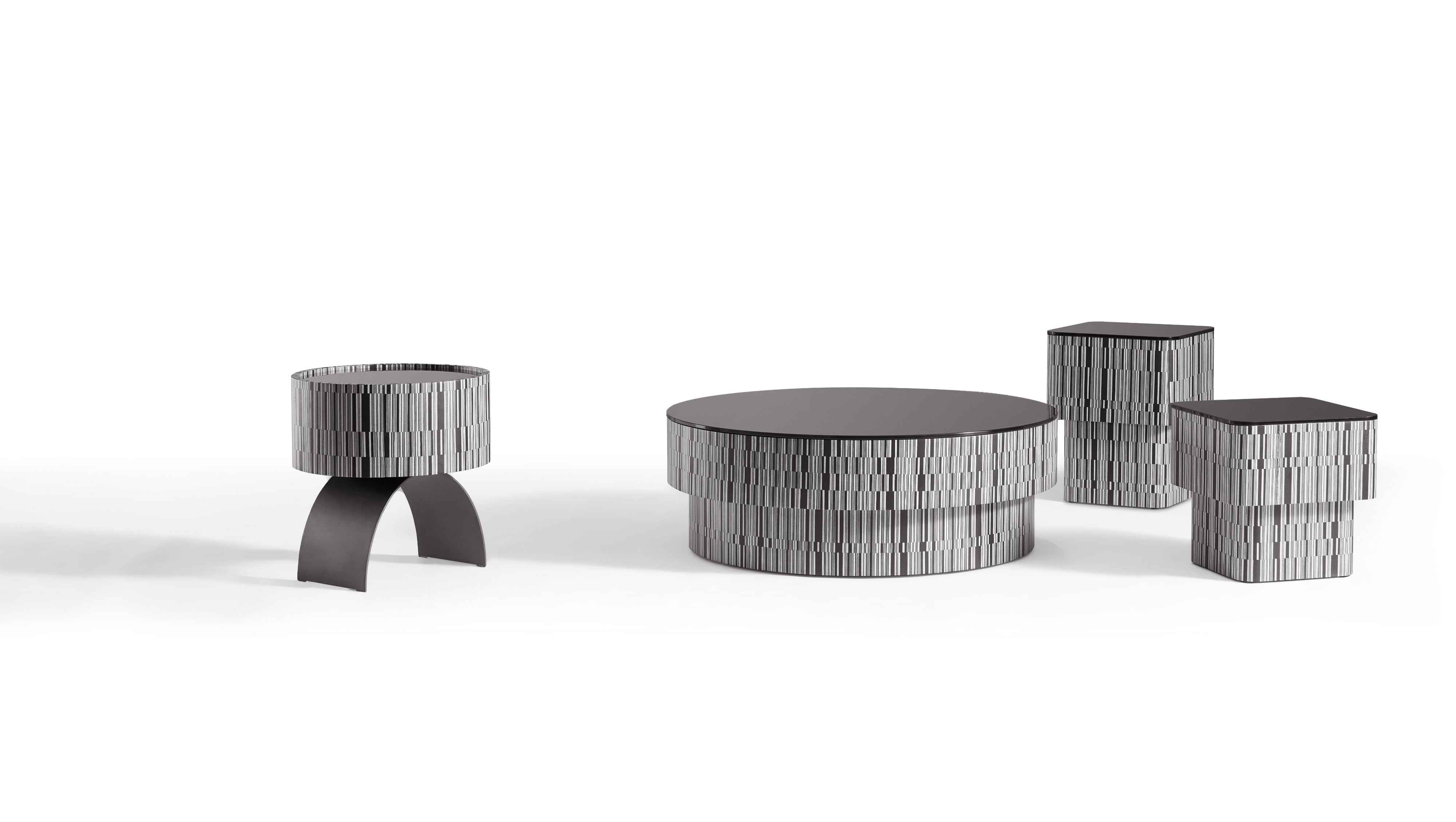 Modern Minimalist Black Oiled Glass Coffee Table with Zebra Wood Art Veneer HC-2320-1 Tea table