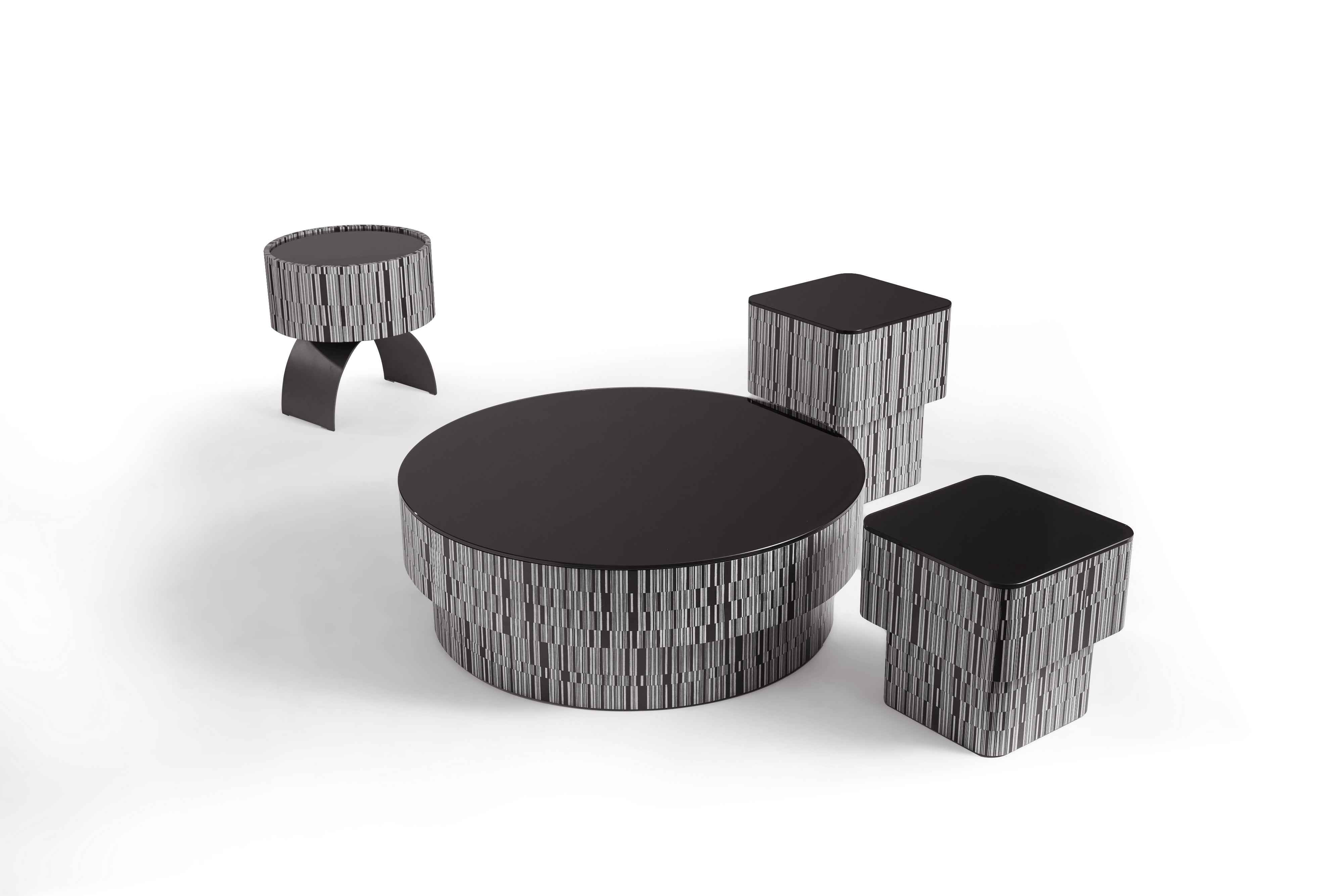 Modern Minimalist Black Oiled Glass Coffee Table with Zebra Wood Art Veneer HC-2320-1 Tea table