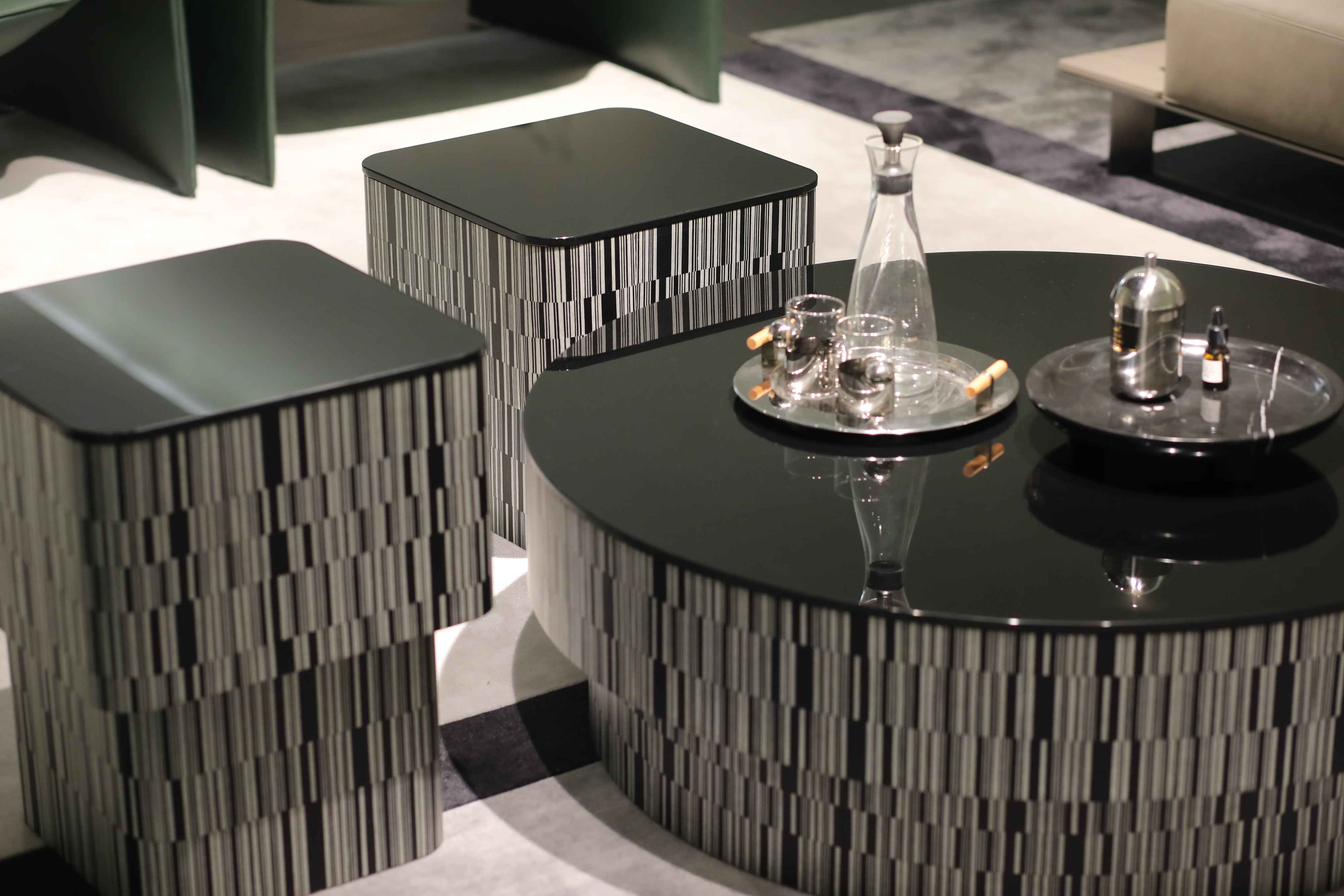 Modern Minimalist Black Oiled Glass Coffee Table with Zebra Wood Art Veneer HC-2320-1 Tea table