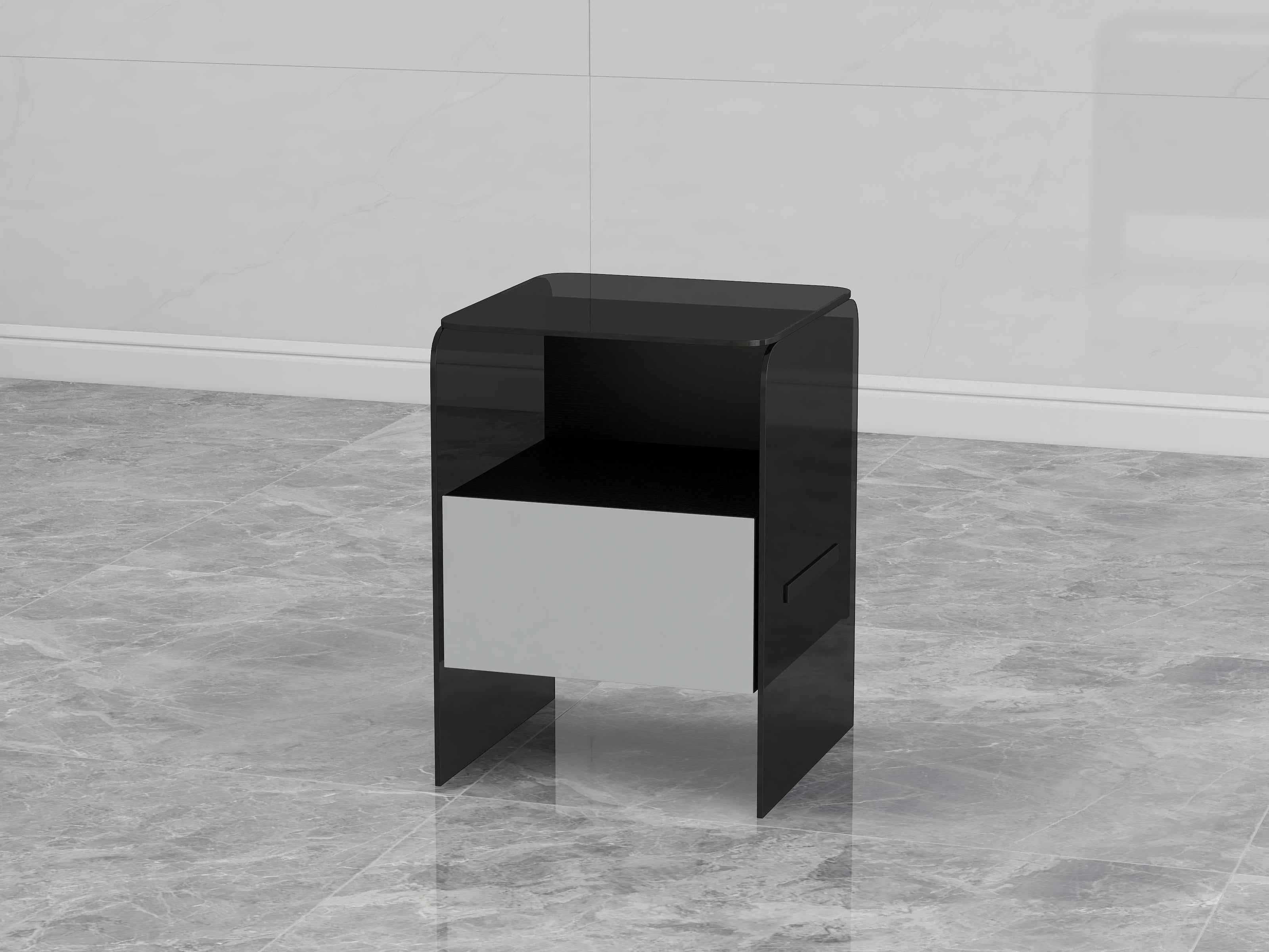 Minimalist Black Glass HX-2066-2/3 Bedside Table for Modern Bedrooms
