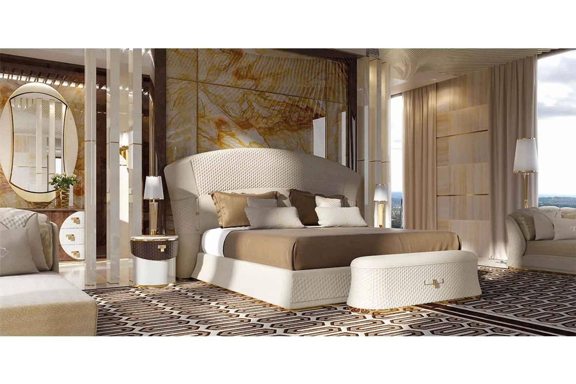 High-Quality Modern Bedroom Bed: Luxury Blend of Fabric Leather W002B10 Turri style Vogue Bed ,Bedroom queen bed, comfortable and soft