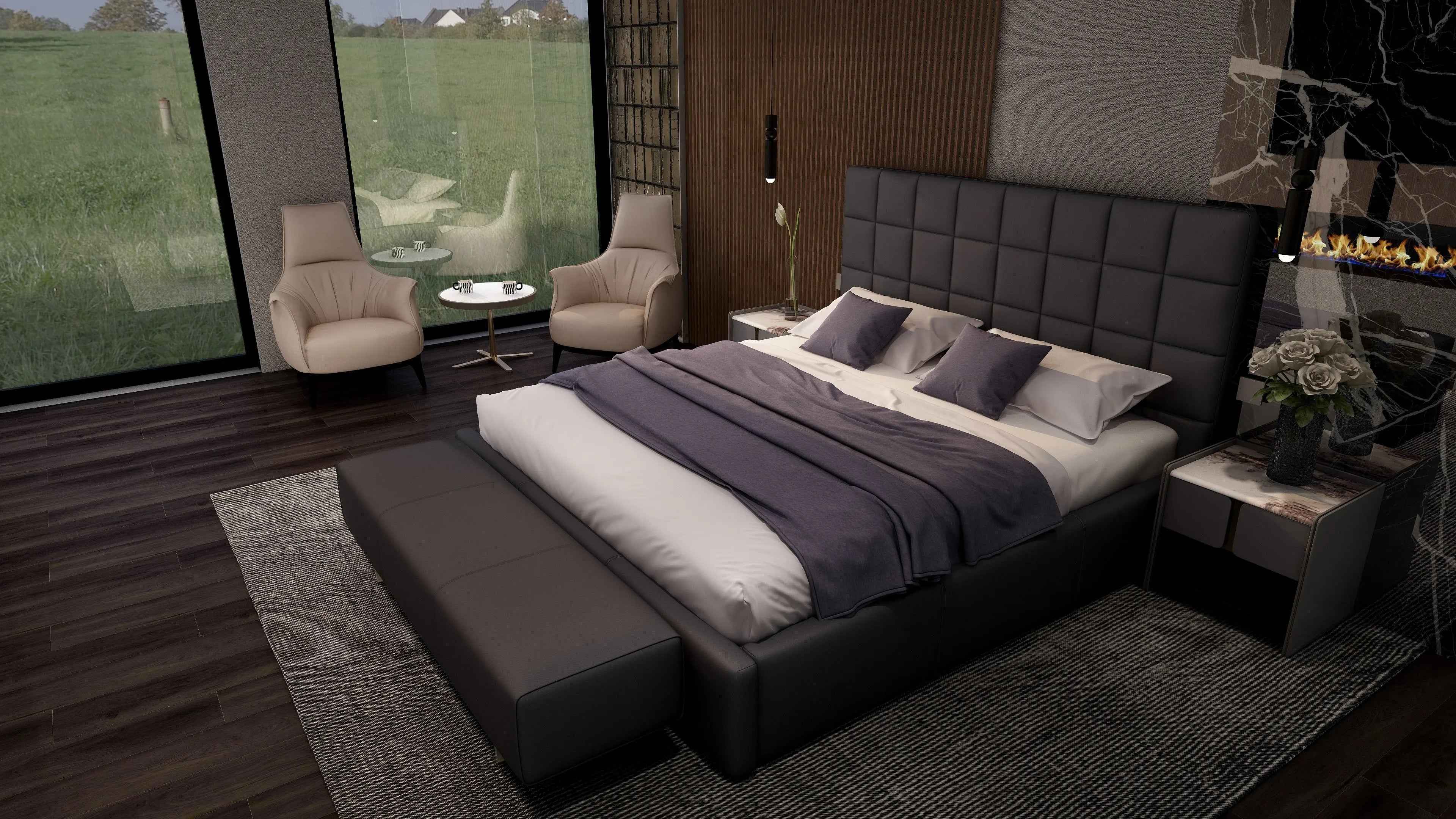 Italian Minimalist Checkered KB-VVCASA-BED-VX1-1691-1 Bed