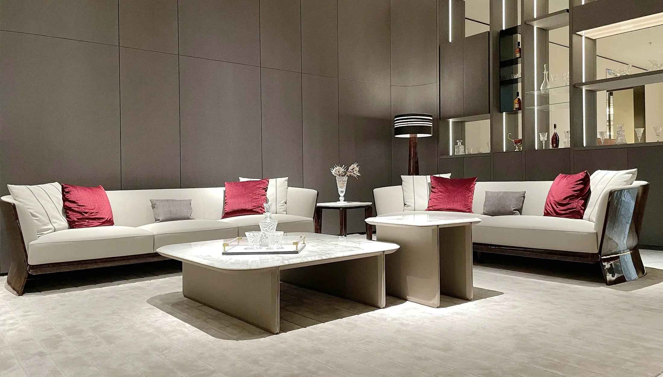 Light Luxury style Smoked maple and Burr Walnut upholstered sofa Living Room Hotel set sofa W016SF1B Bentley NEWENT Sofa