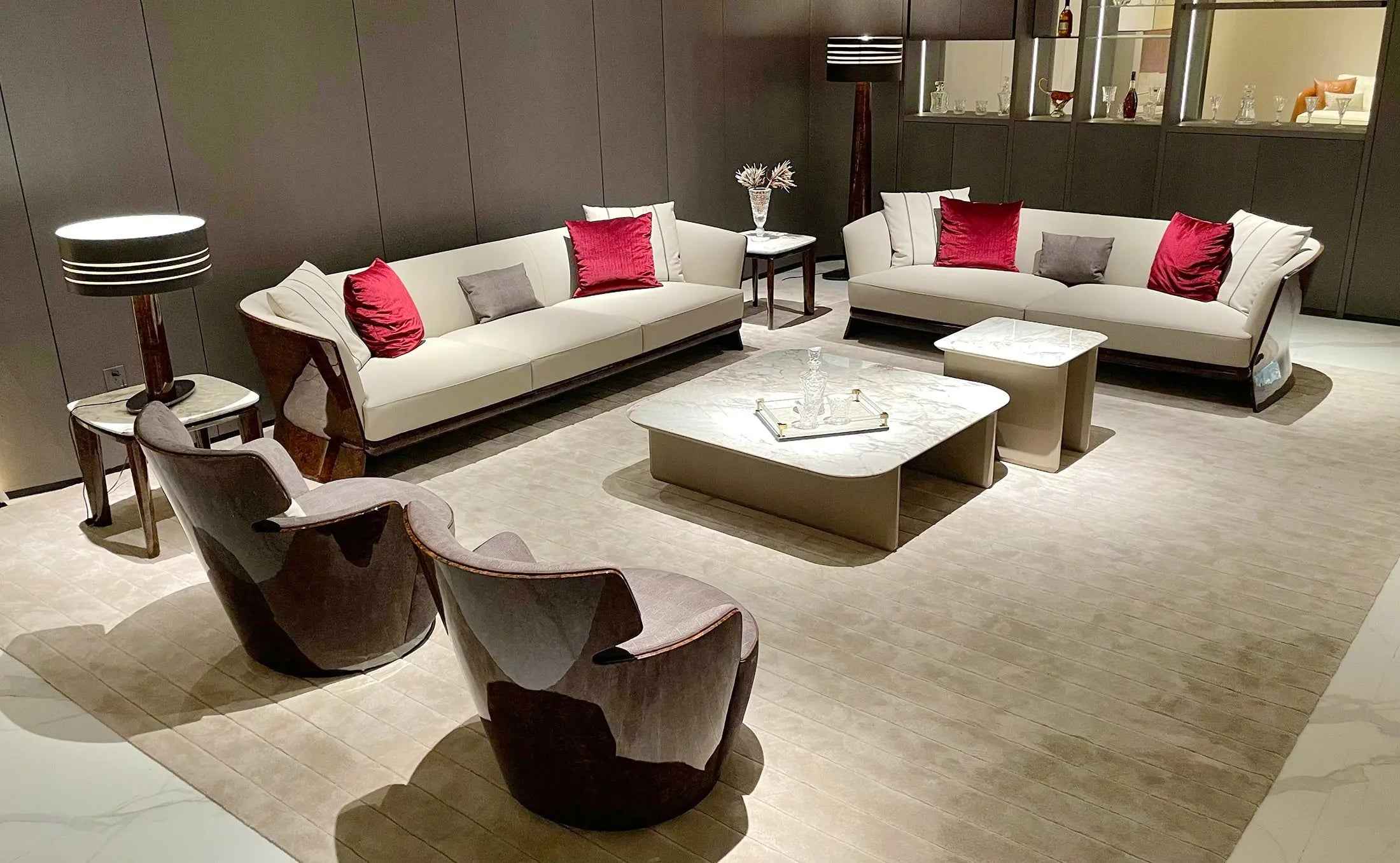 Light Luxury style Smoked maple and Burr Walnut upholstered sofa Living Room Hotel set sofa W016SF1B Bentley NEWENT Sofa