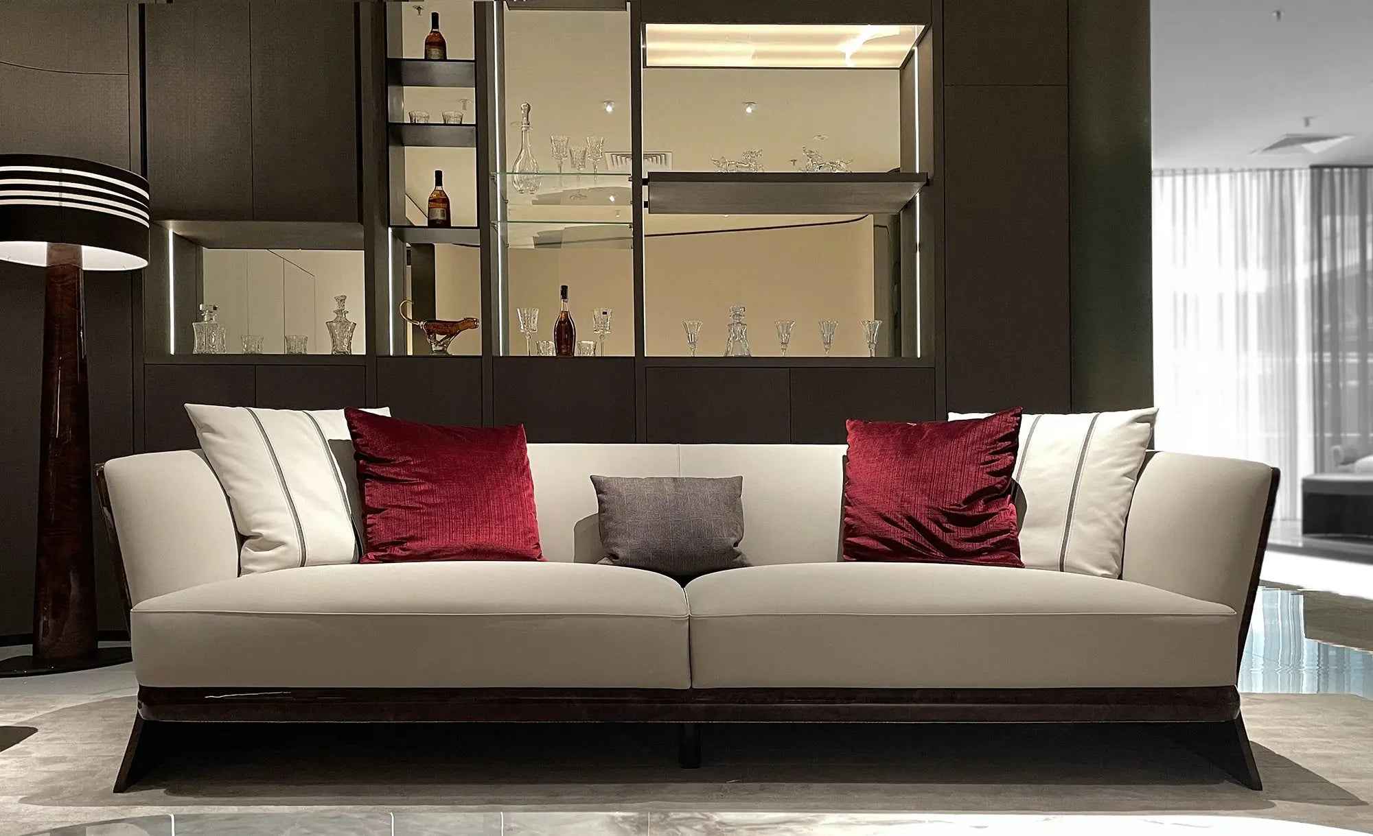 Light Luxury style Smoked maple and Burr Walnut upholstered sofa Living Room Hotel set sofa W016SF1B Bentley NEWENT Sofa