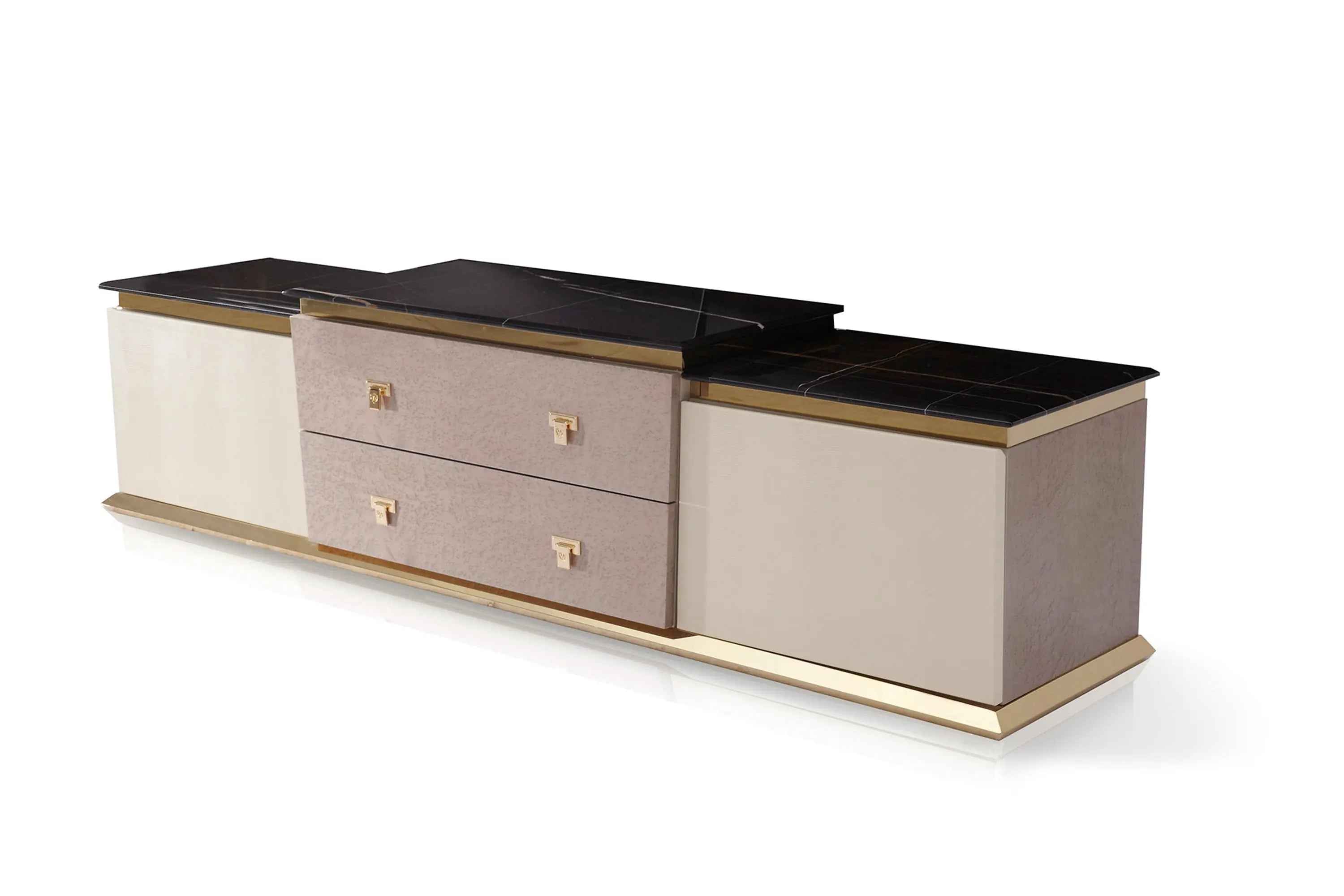 Marble Countertop TV Stand - Luxury Entertainment Center Turri style Vogue W002H12 TV Cabinet
