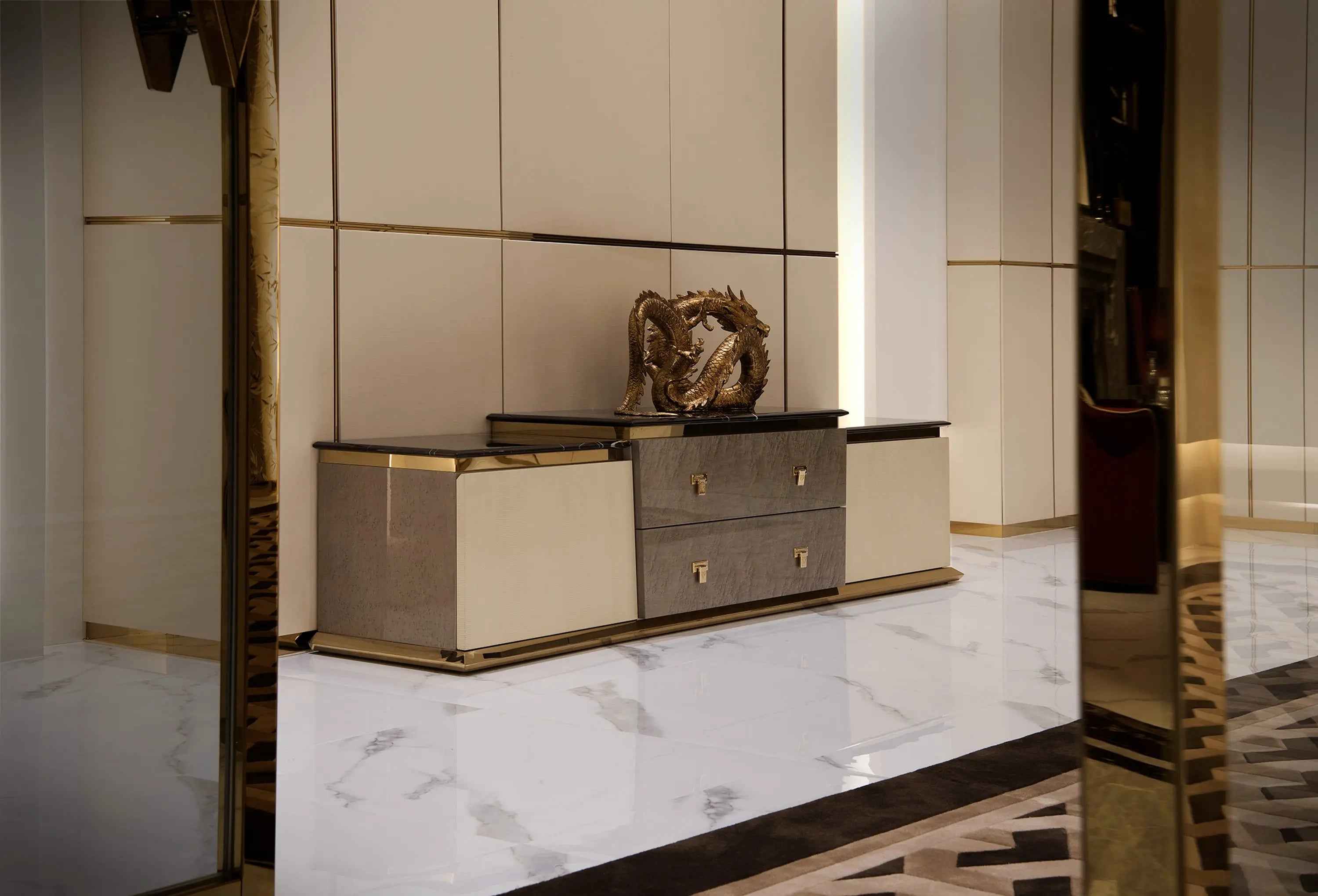 Marble Countertop TV Stand - Luxury Entertainment Center Turri style Vogue W002H12 TV Cabinet