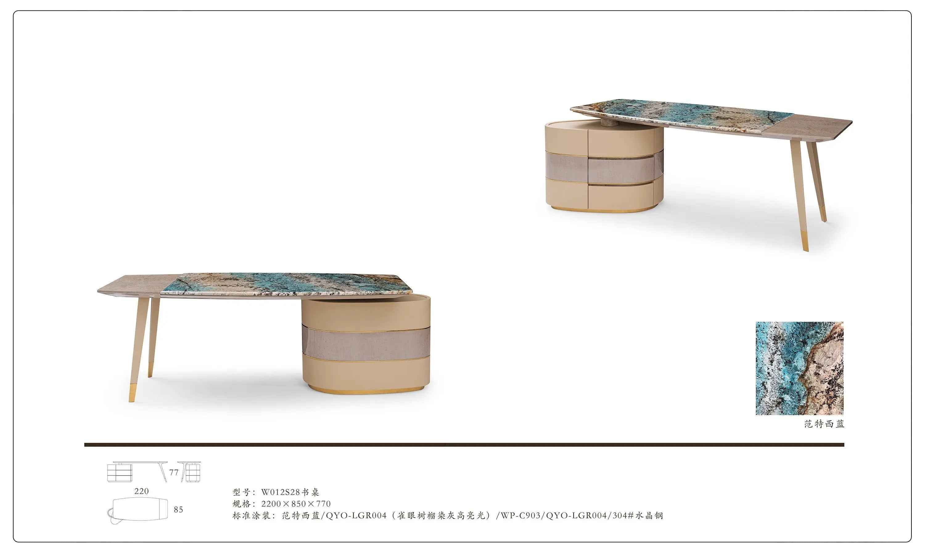 Marble Top High Gloss Home Office Table W012S28 Visionnaire Boss Table