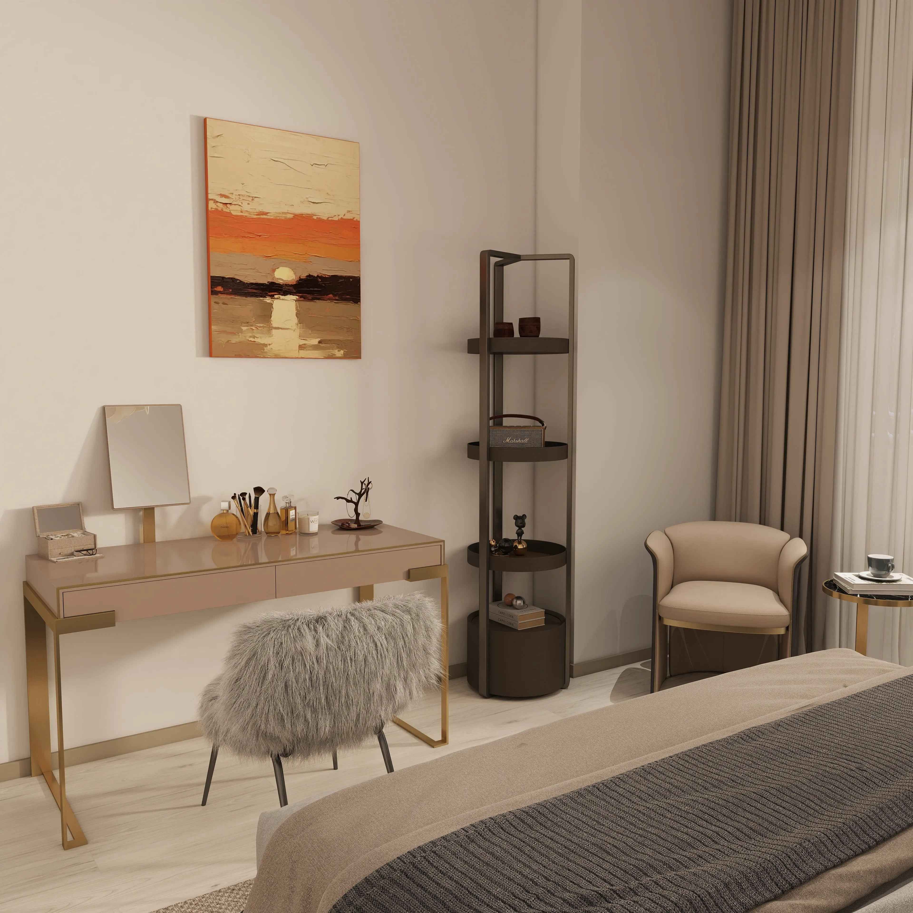 Metal Frame Elegant Design Dressing Table With Mirror W009B13B Fendi style Aura Lady Desk Dressing Table