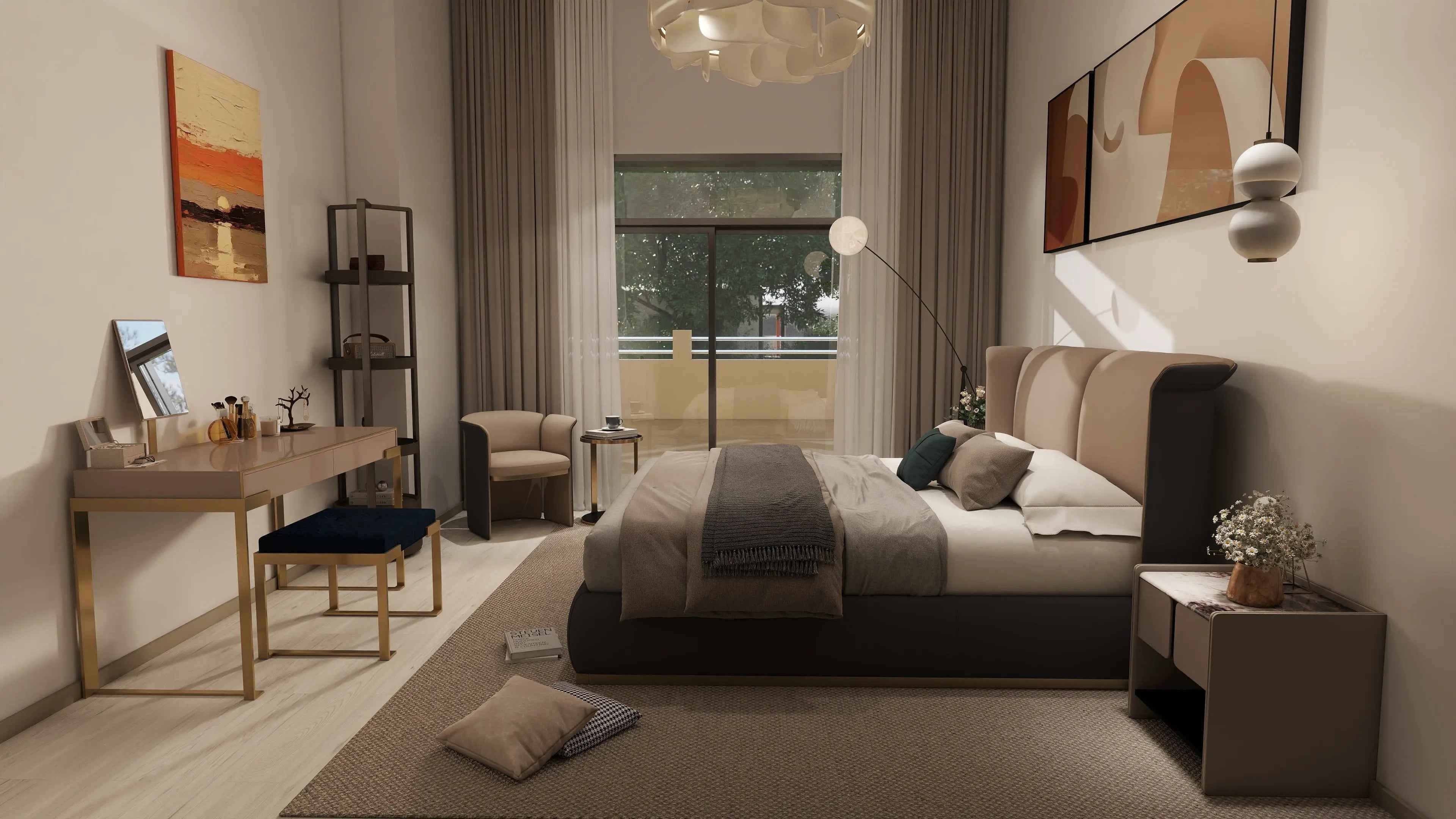 Metal Frame Elegant Design Dressing Table With Mirror W009B13B Fendi style Aura Lady Desk Dressing Table