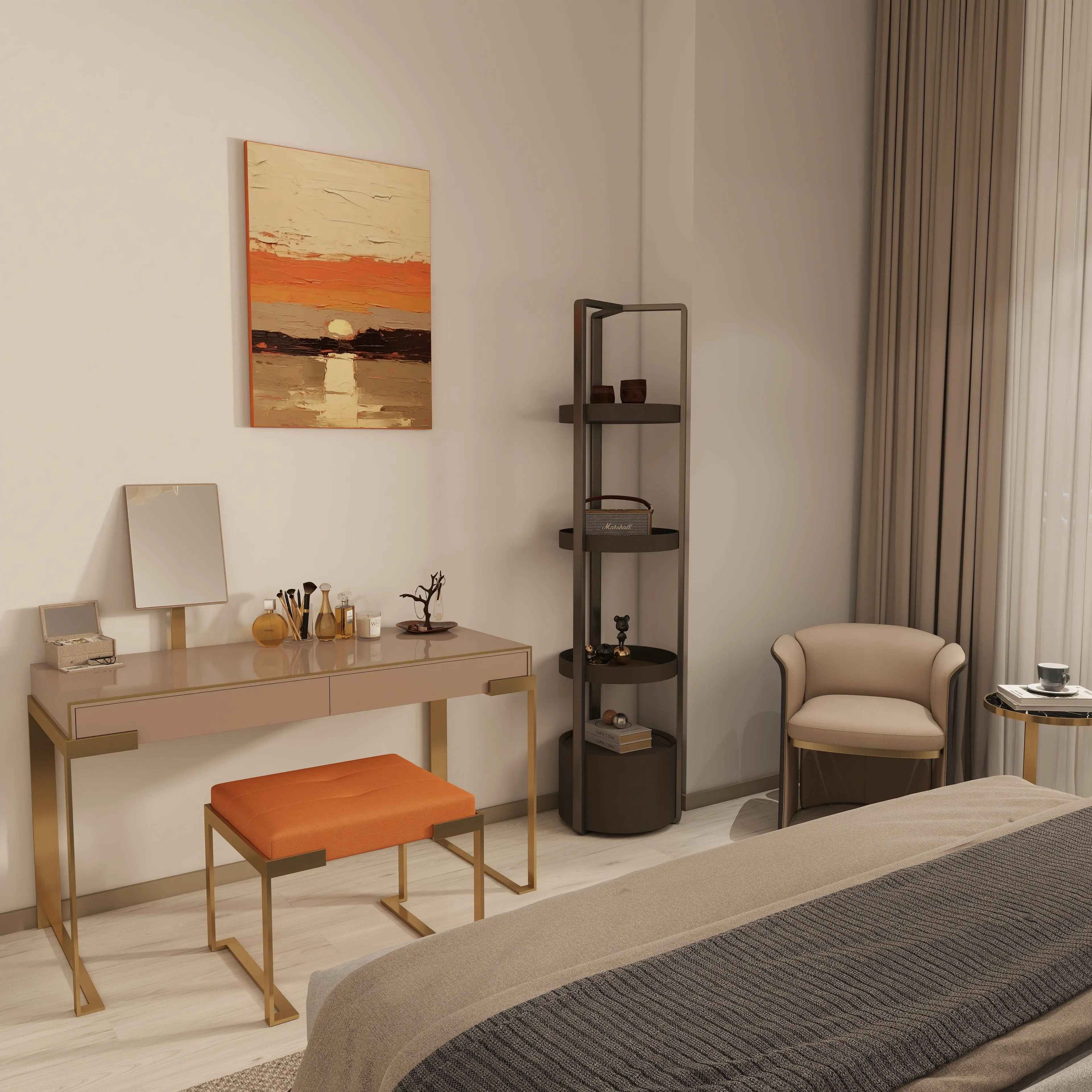 Metal Frame Elegant Design Dressing Table With Mirror W009B13B Fendi style Aura Lady Desk Dressing Table