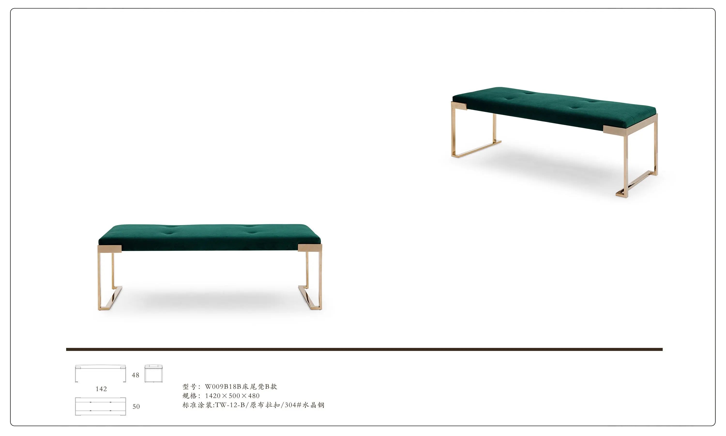 Metal Frame Velvet Upholstery Bedroom Ottoman W009B18B Fendi style Aura bedside stool,bench W