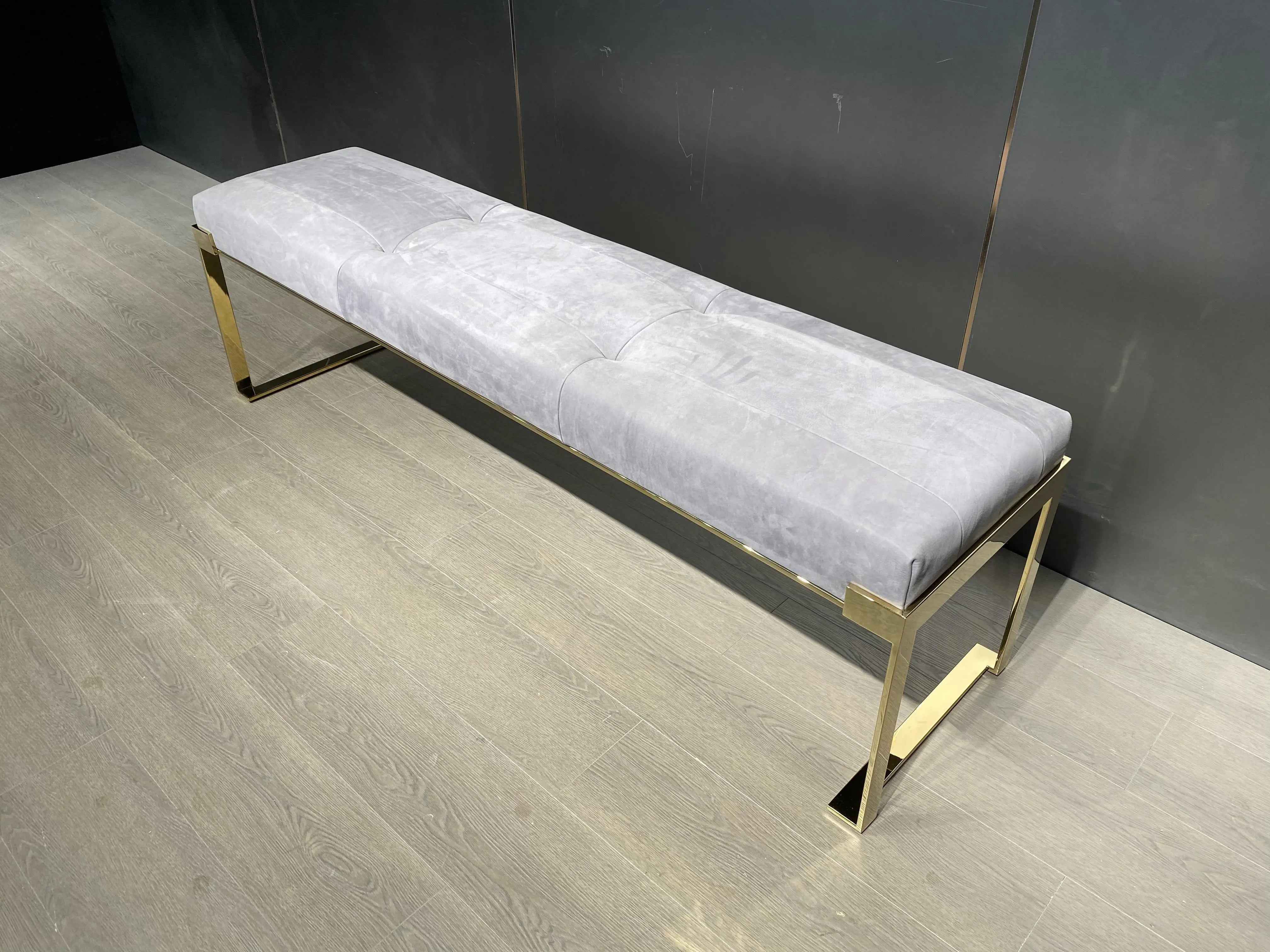 Metal Frame Velvet Upholstery Bedroom Ottoman W009B18B Fendi style Aura bedside stool,bench