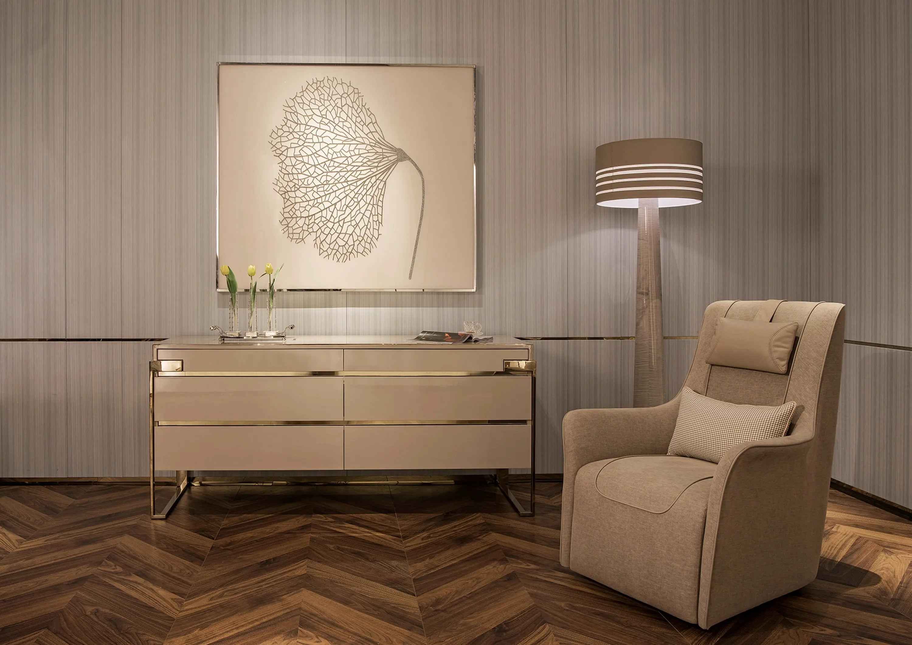 Modern Luxury Metal Base 6 Drawer Chest Cabinet W009B12B Fendi style Aura Chest sideboard