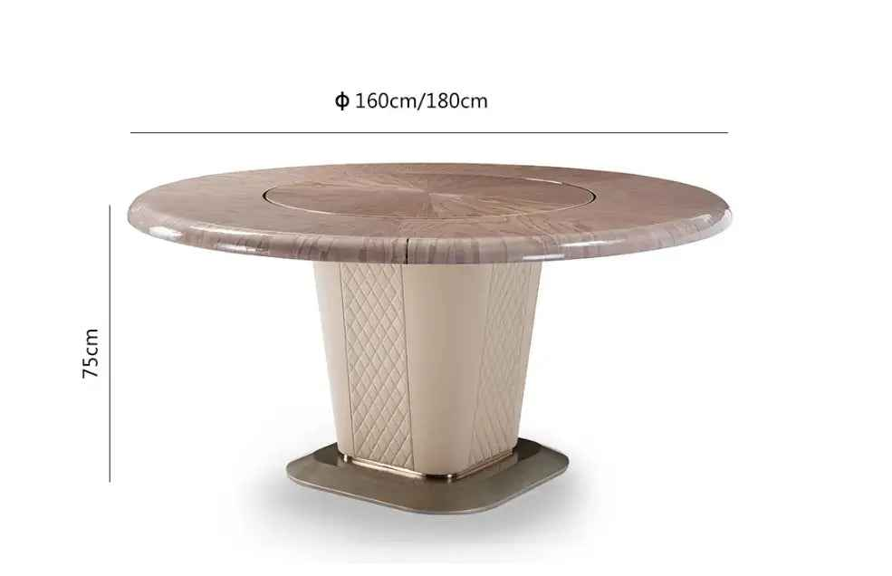 Round Modern Luxury Dining Table with Metal Base and Wood Veneer W009D1 Bentley Dining Table