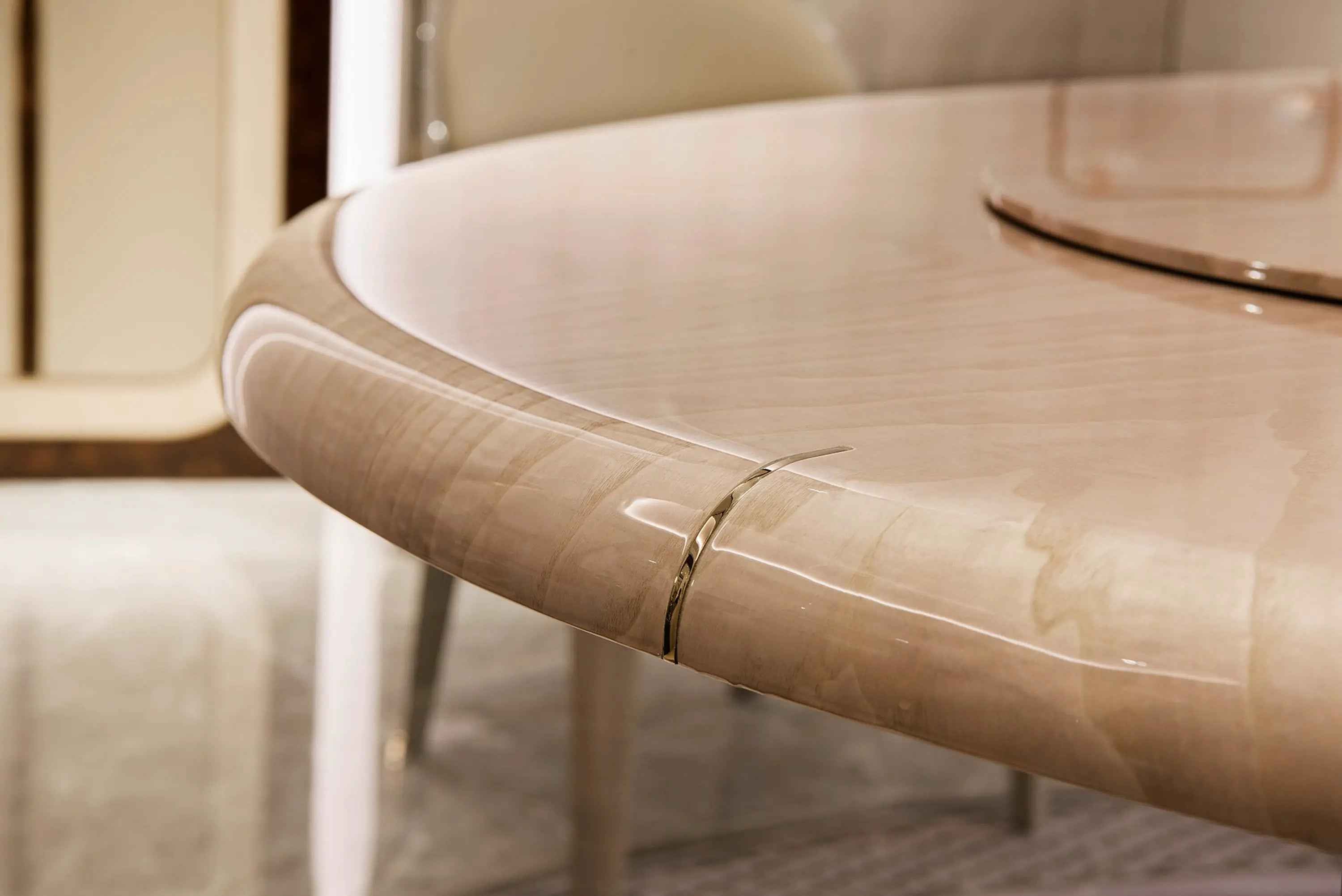 Round Modern Luxury Dining Table with Metal Base and Wood Veneer W009D1 Bentley Dining Table