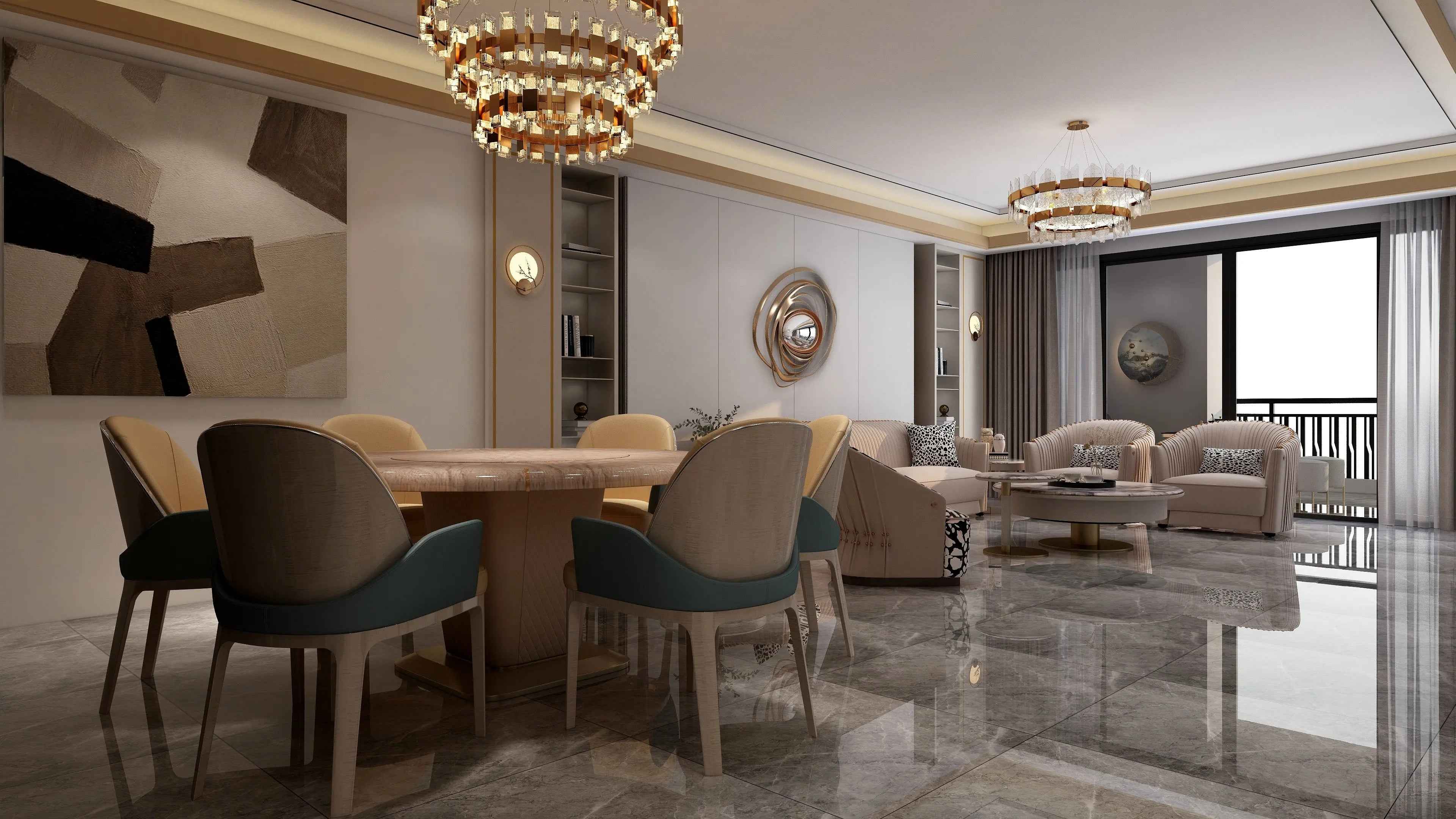 Round Modern Luxury Dining Table with Metal Base and Wood Veneer W009D1 Bentley Dining Table