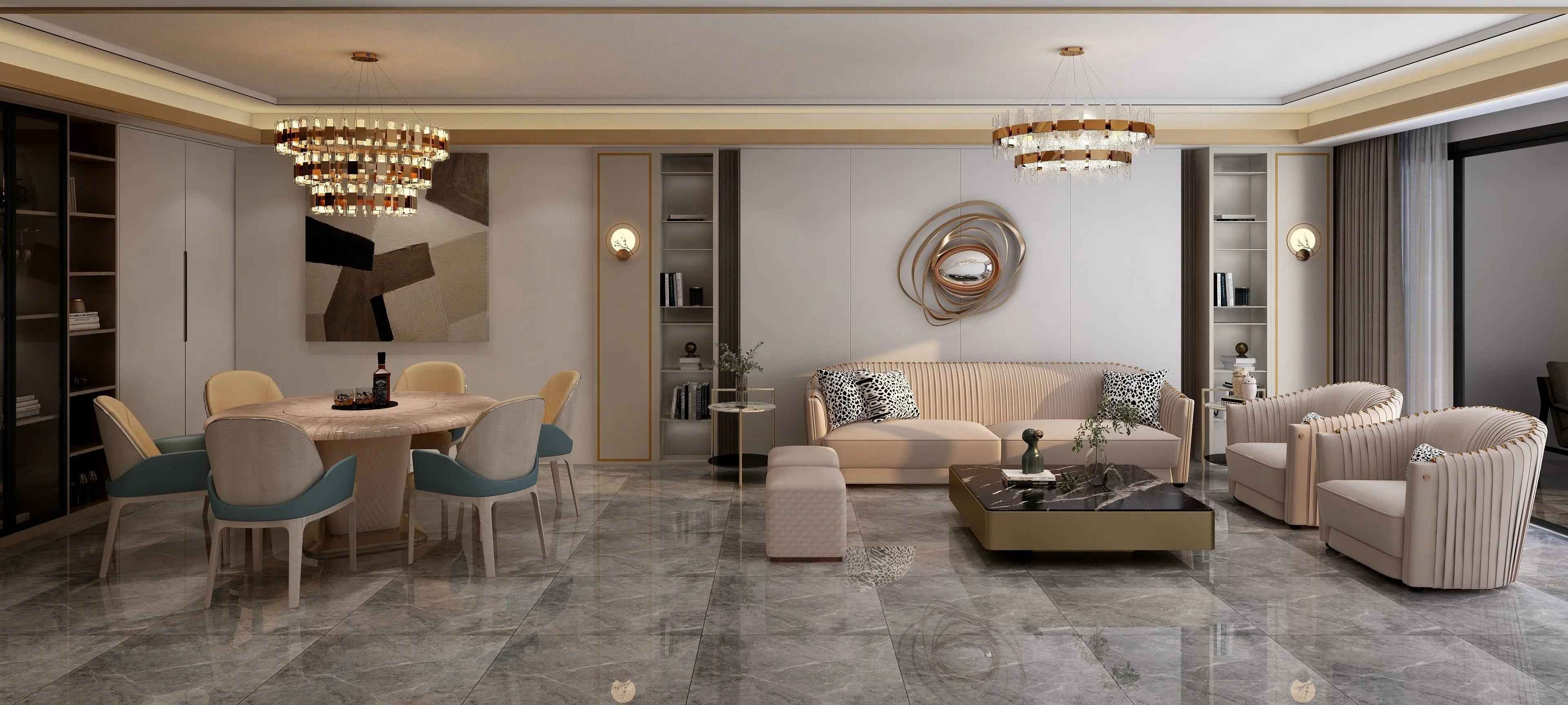 Round Modern Luxury Dining Table with Metal Base and Wood Veneer W009D1 Bentley Dining Table