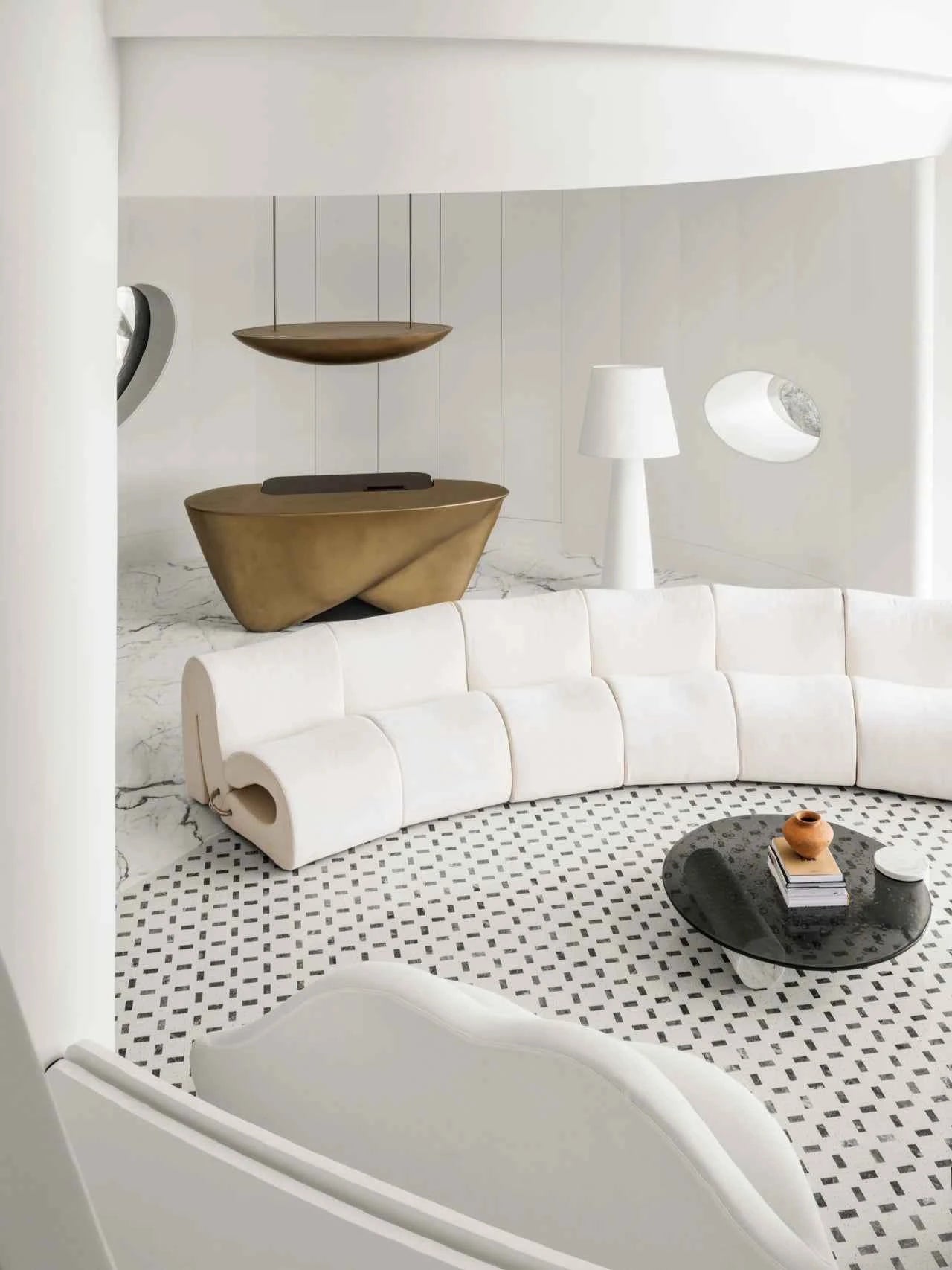 SF-517 Water Wave Sofa Curved Multi-Person Fabric Sofa