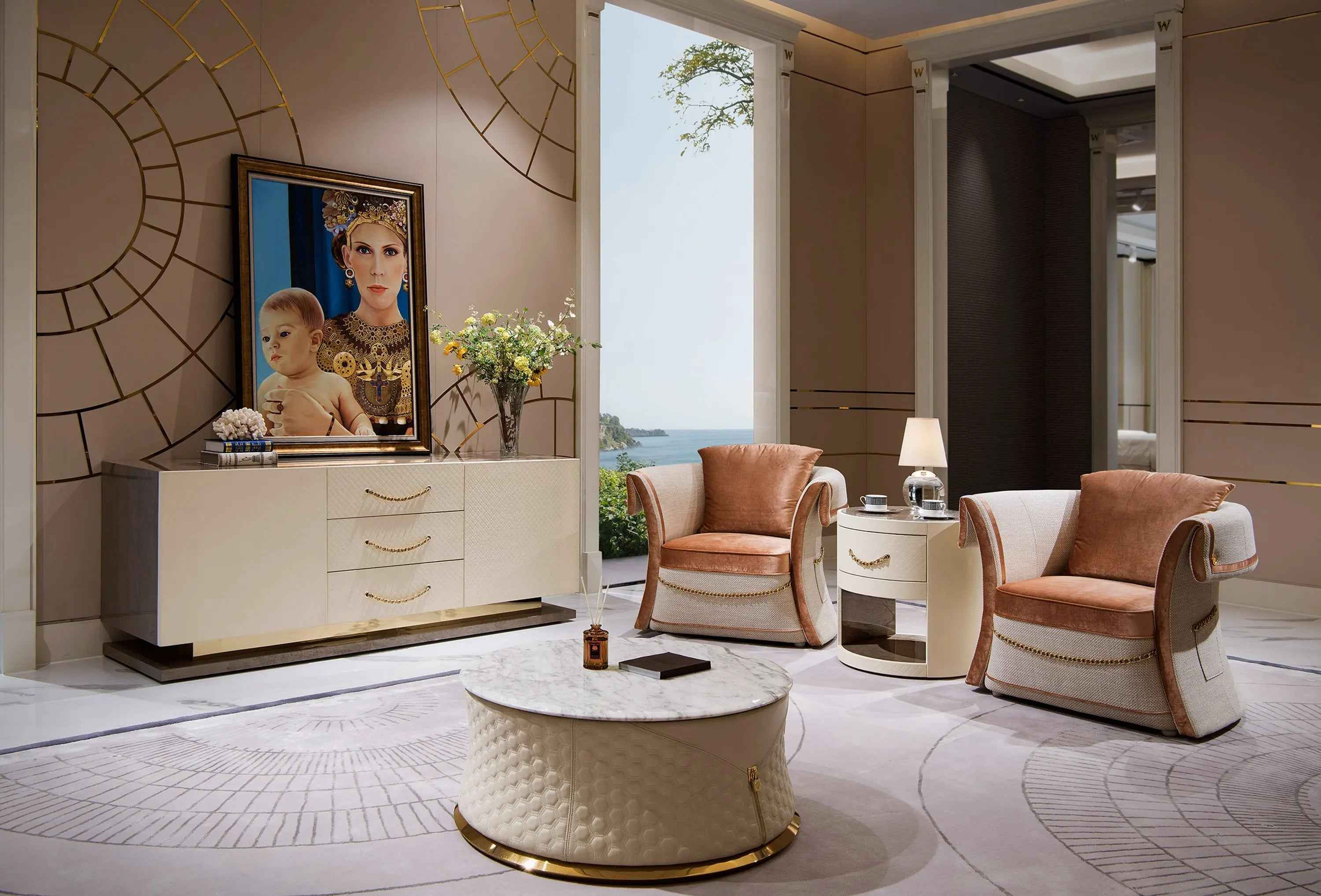 Simple Design Modern Living Room White Leather TV Stand W005H12A Colombostile style TV stand,TV cabinet,sideboard