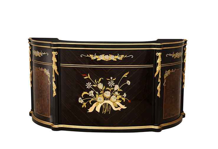 Luxury French Empire Bar Set TZ-029 - Hand-Carved Russian Birch Wood with Phantom Black & Amber Gold Finishes