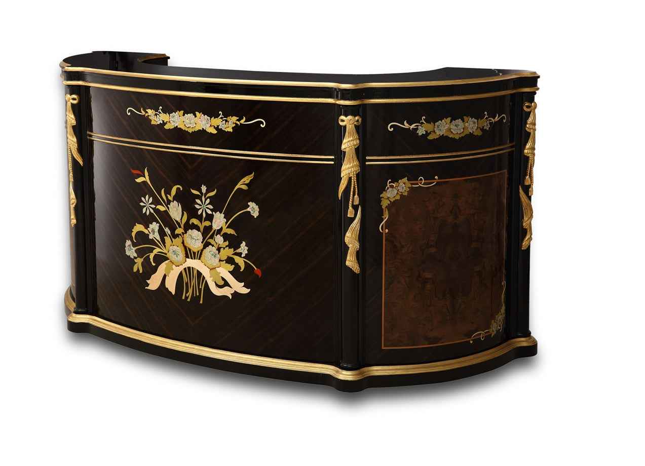 Luxury French Empire Bar Set TZ-029 - Hand-Carved Russian Birch Wood with Phantom Black & Amber Gold Finishes