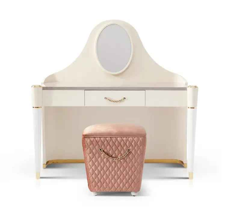 Bentley Style White Leather Elegant Bedroom Dressing Table with Mirror W005B13